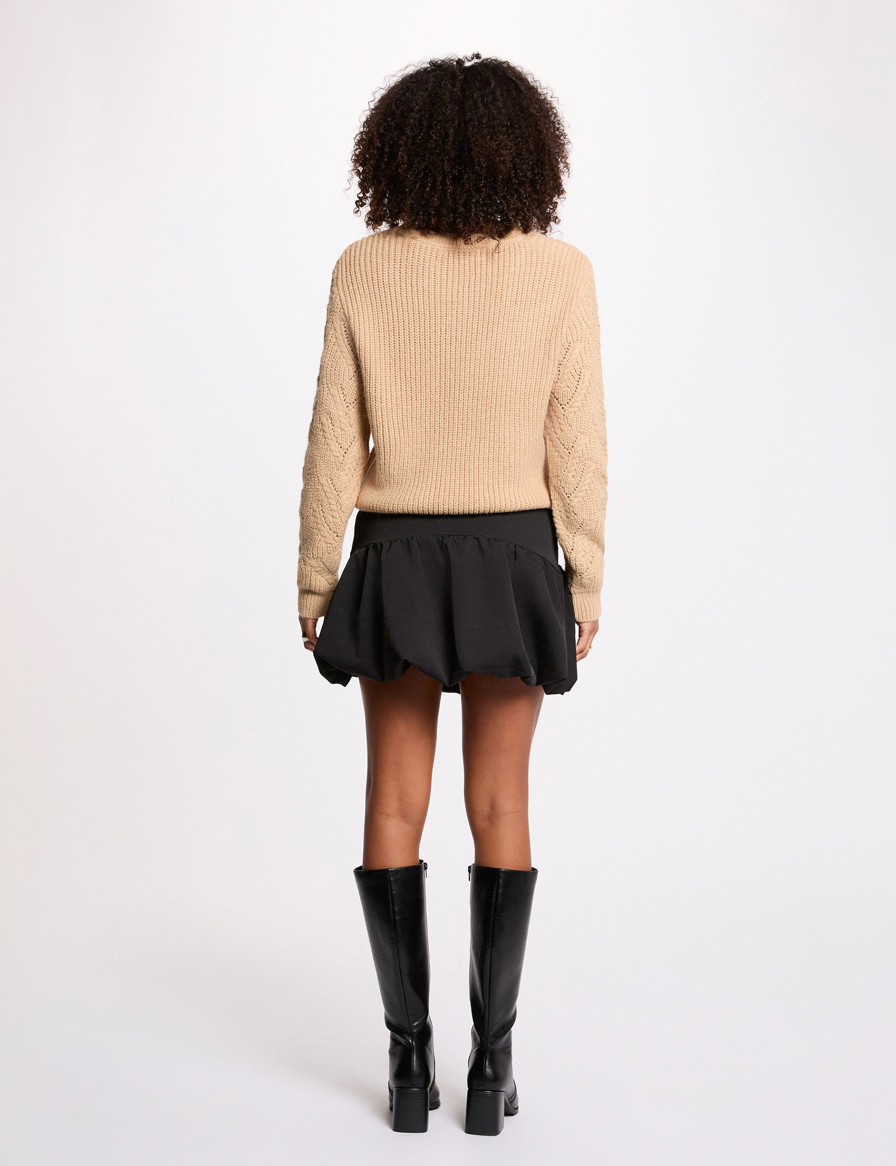 Fancy knit sweater beige women