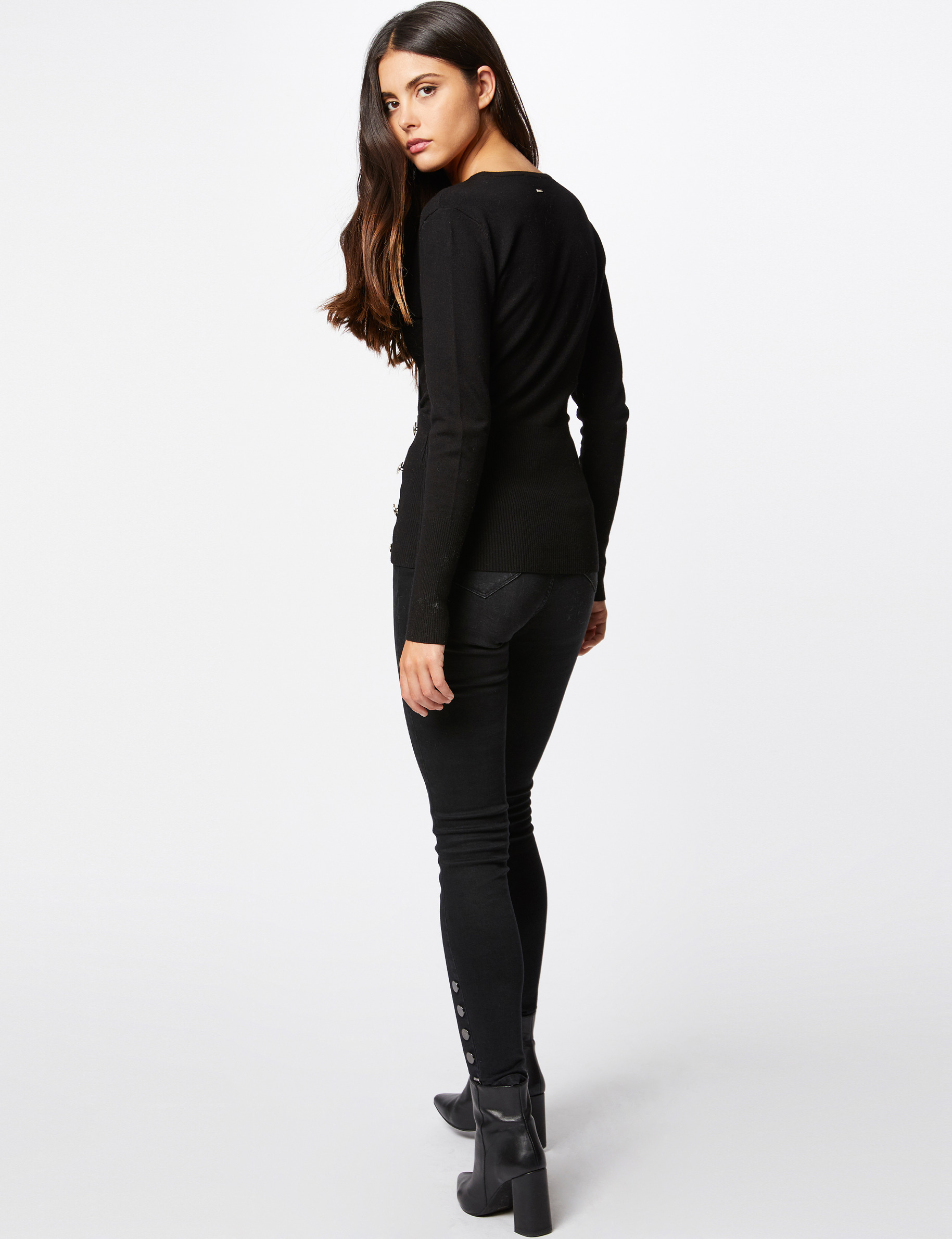 Long-sleeved jumper wrap-over neckline black women