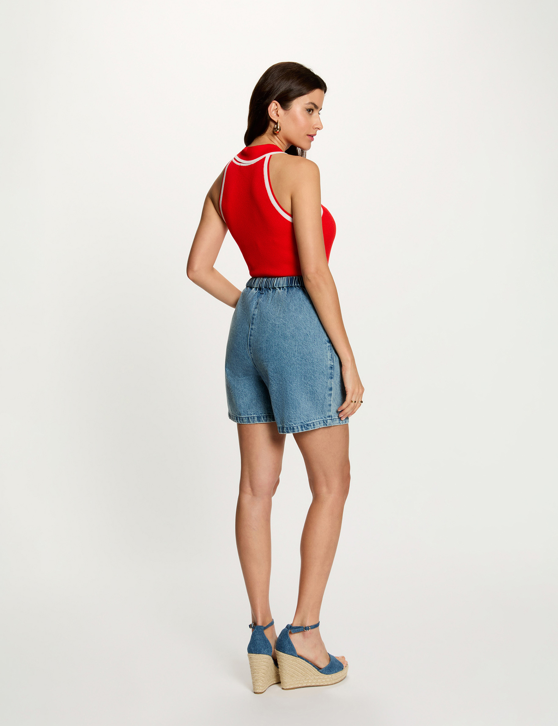 Fitted sweater with turned-down collar bright red women