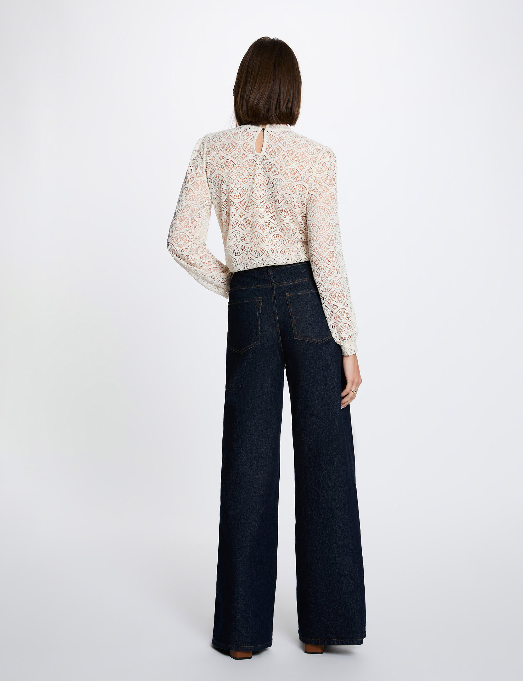 Long-sleeve lace t-shirt ivory women