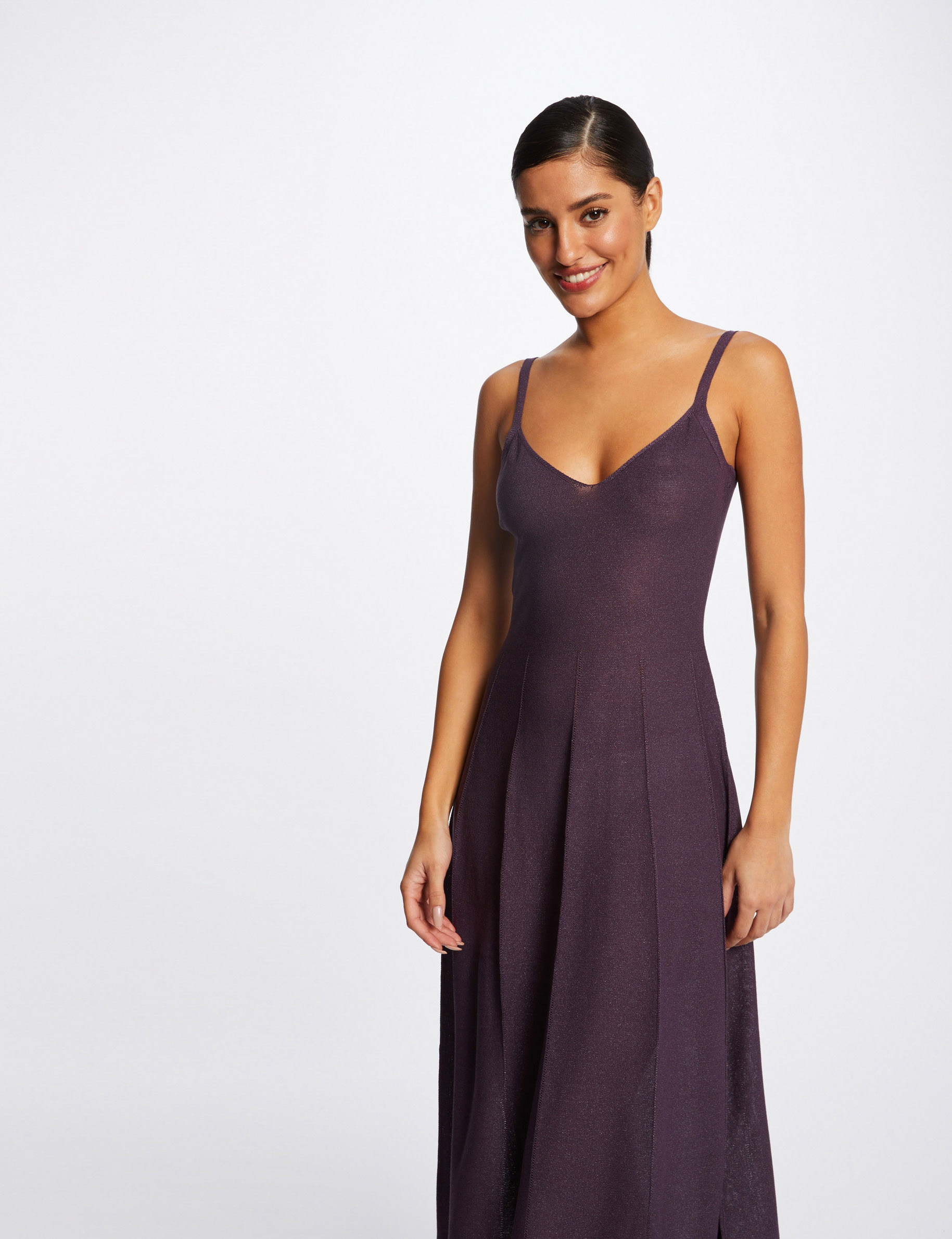Midi A-line jumper dress thin straps plum ladies' Midi A-line jumper dress thin straps plum ladies'