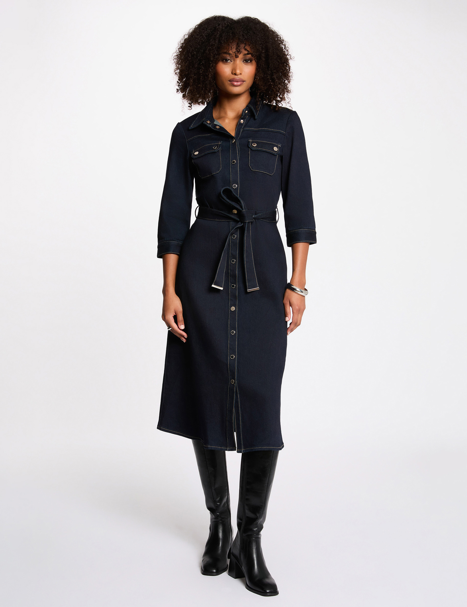 34 buttoned dress raw denim women 3/4 buttoned dress raw denim women