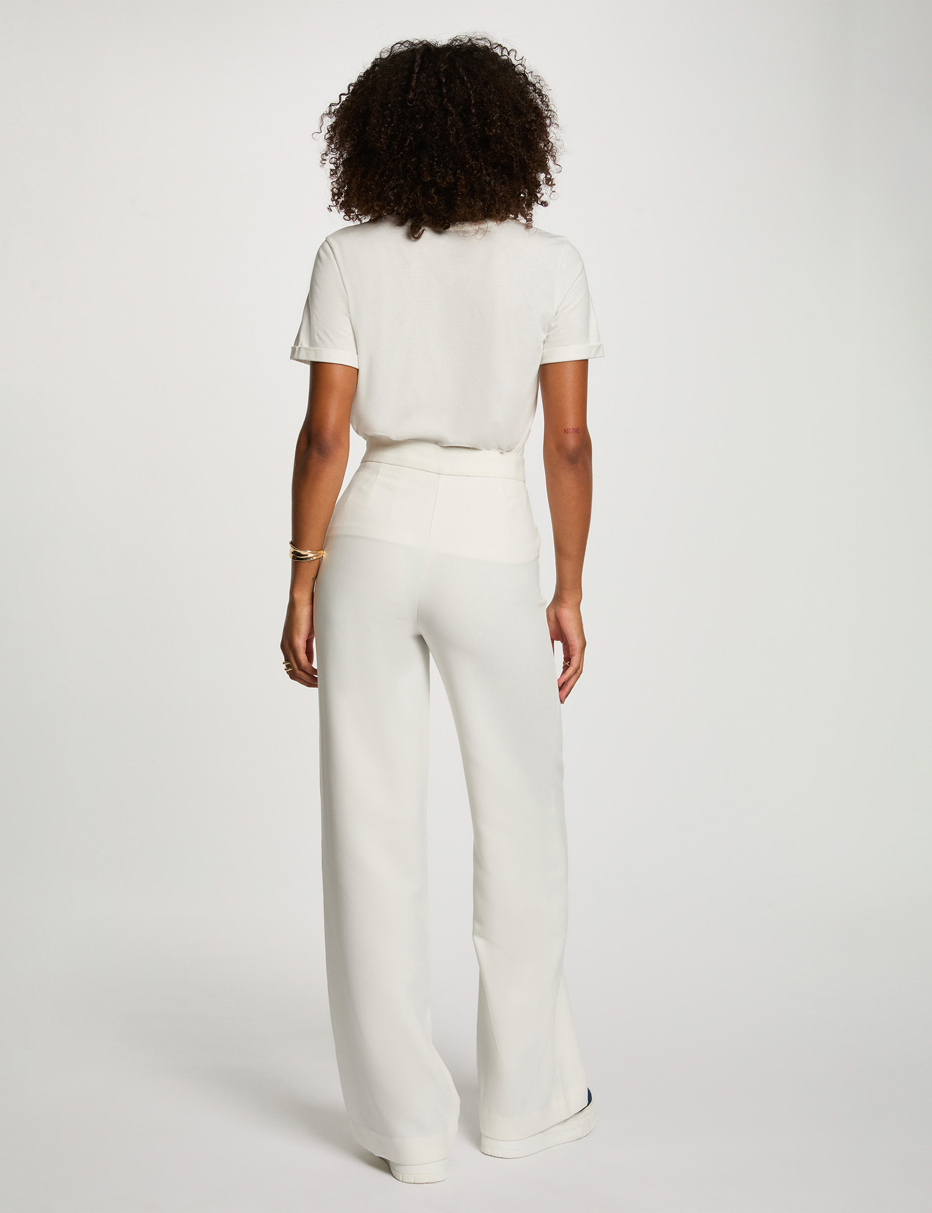 wide leg trousers with buttons white women Wide leg trousers with buttons white women