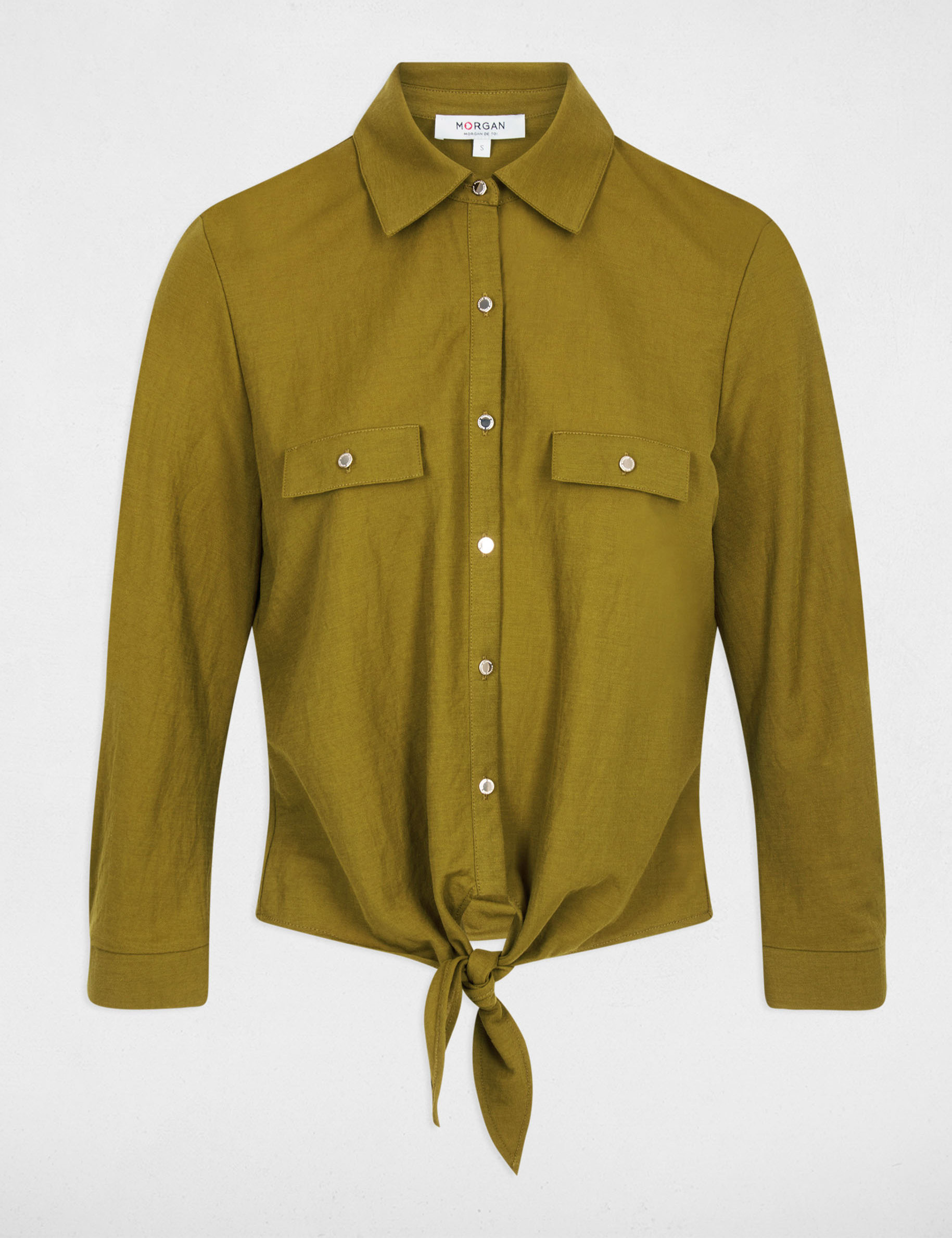 Tied shirt with notched collar women