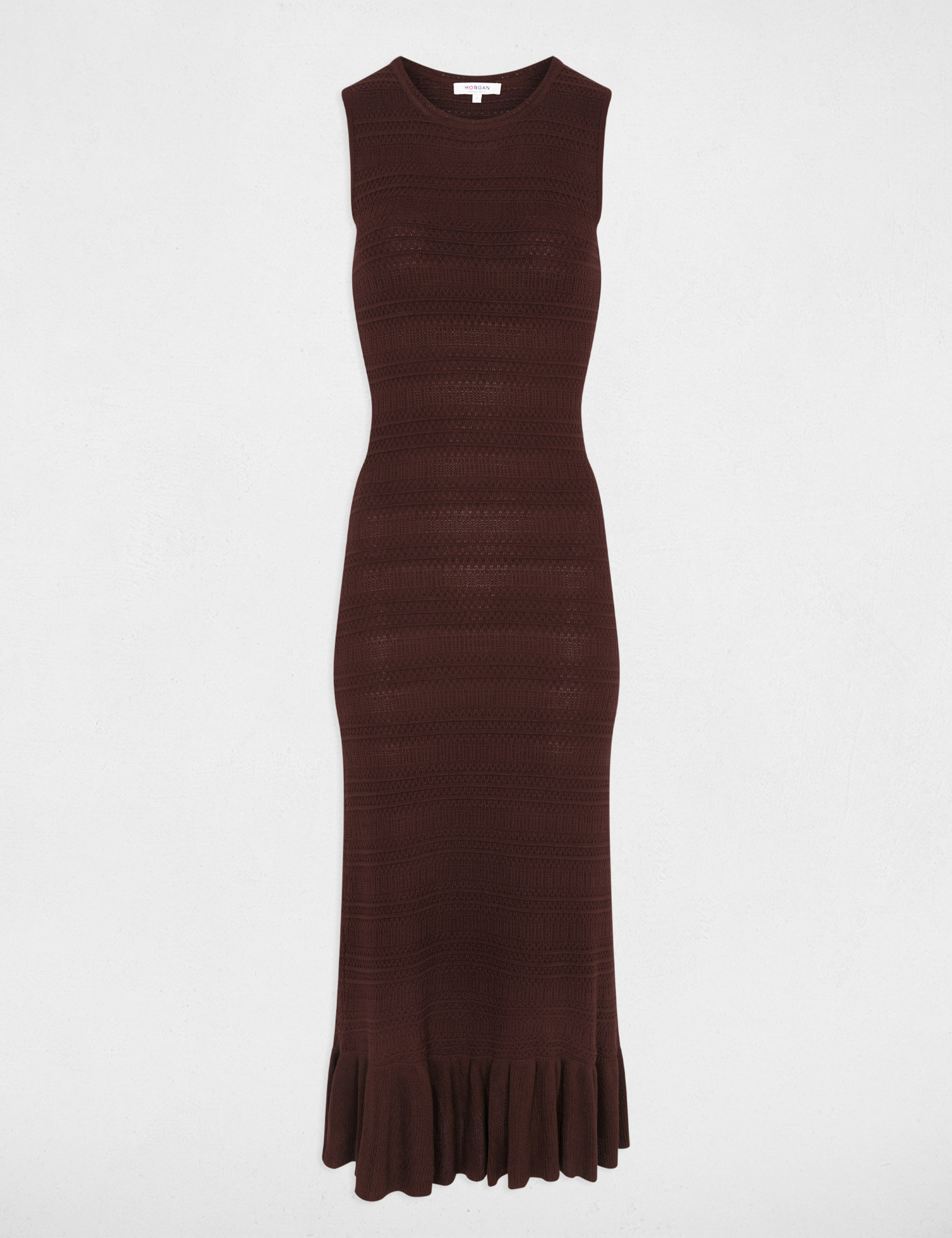 Long knitted sleeveless dress dark brown women