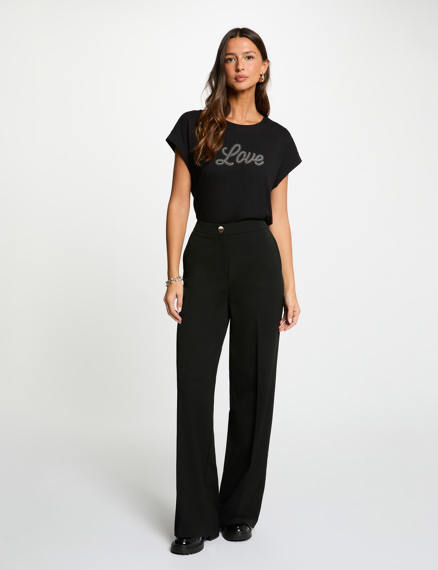v neck t shirt with rhinestones black women V-neck t-shirt with rhinestones black women