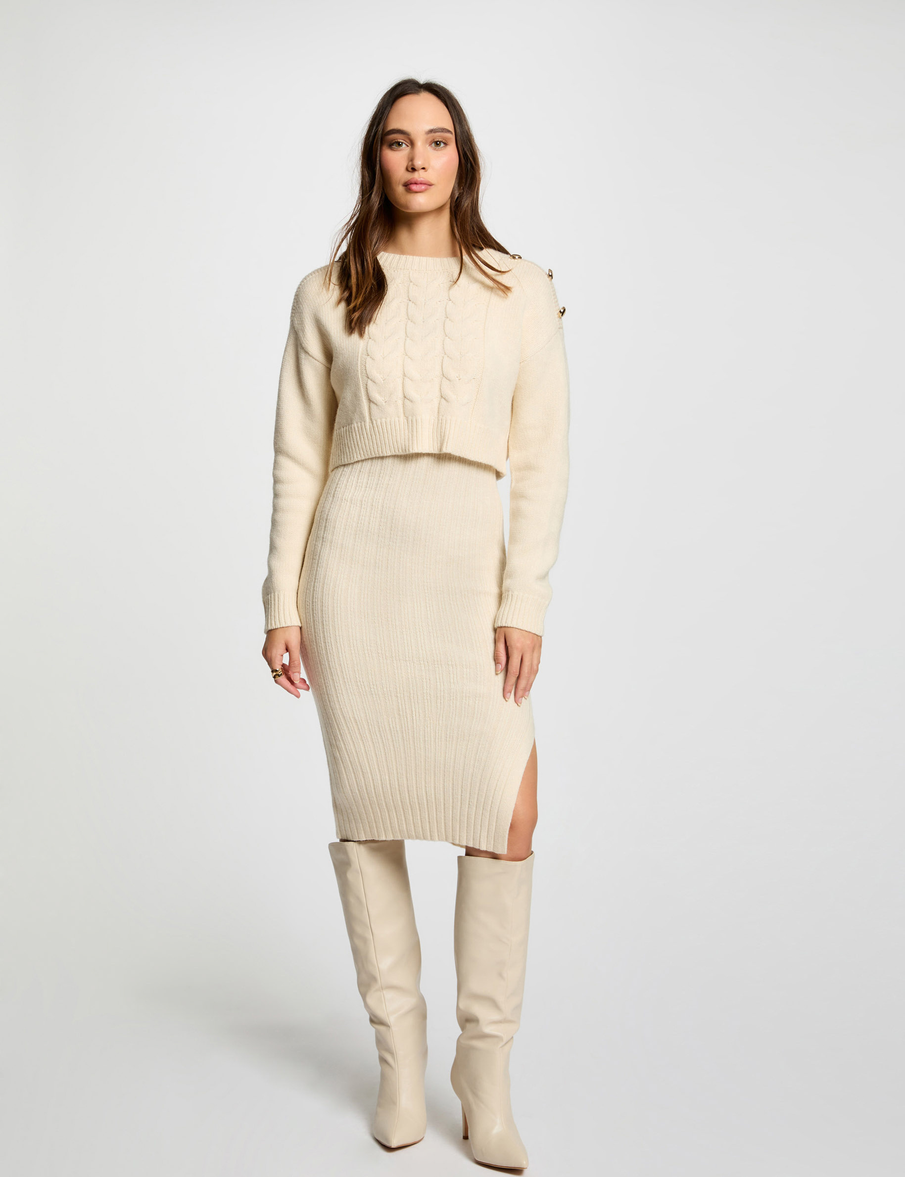 fitted 2 in 1 knitted dress ivory women Fitted 2 in 1 knitted dress ivory women