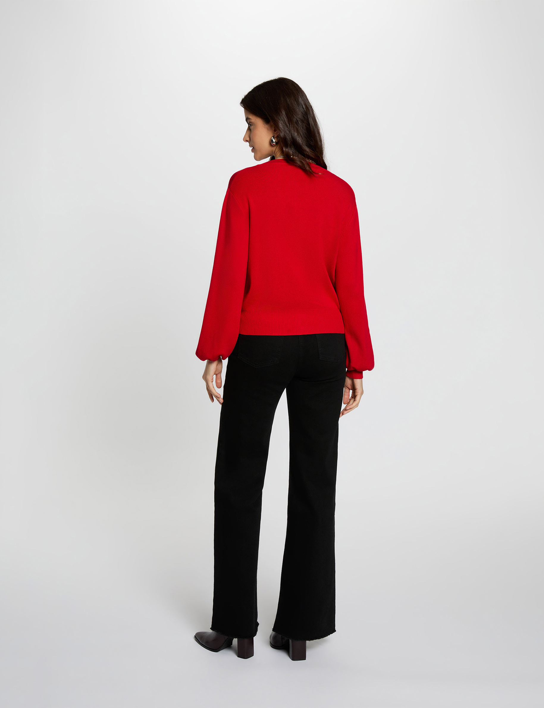 Fitted V-neck cardigan red women