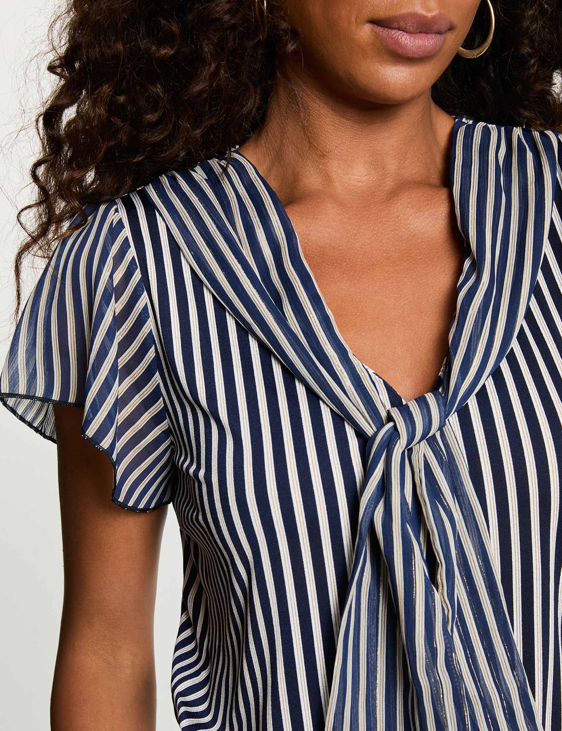 T-shirt with tie neck navy blue women