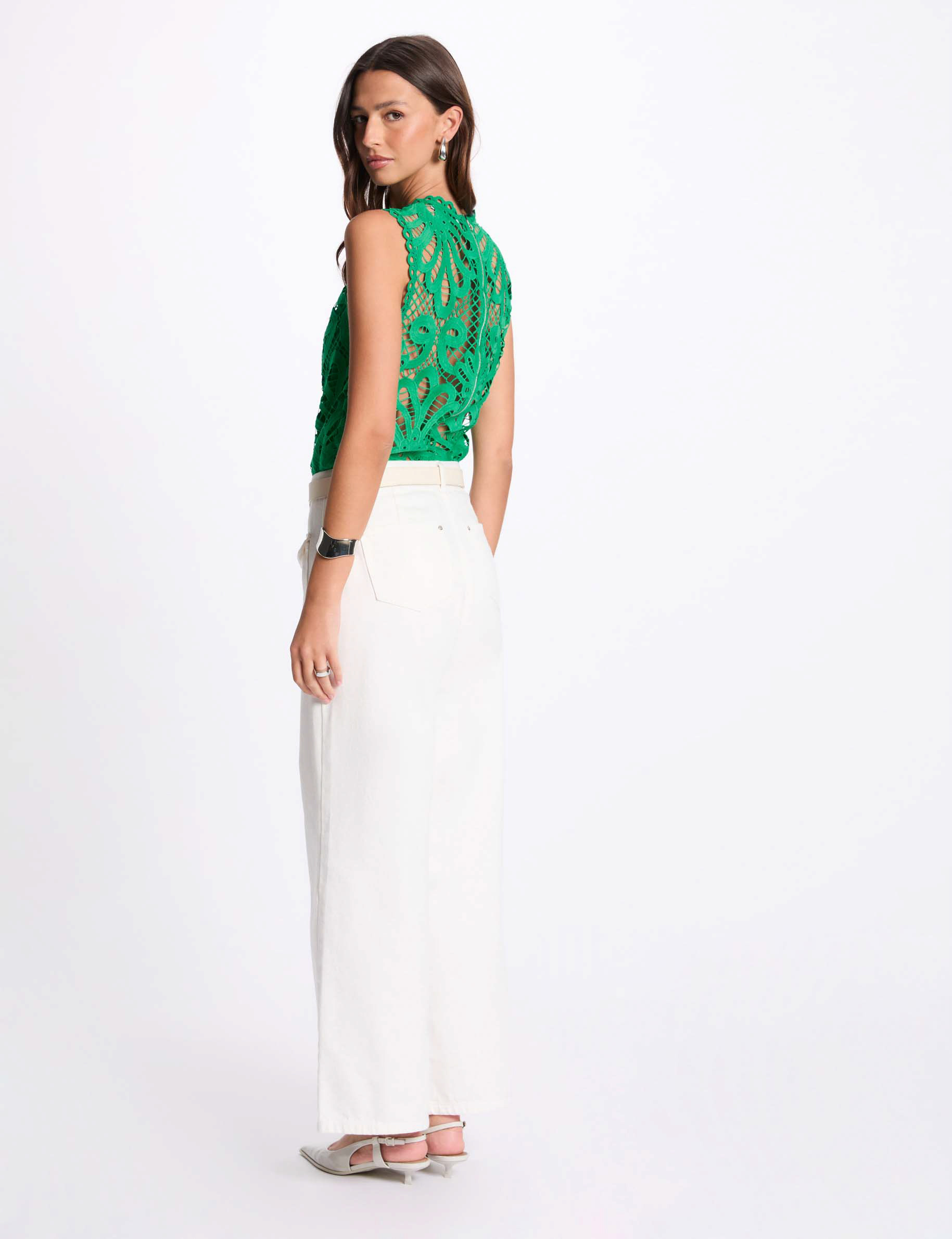 Sleeveless lace top emerald green women
