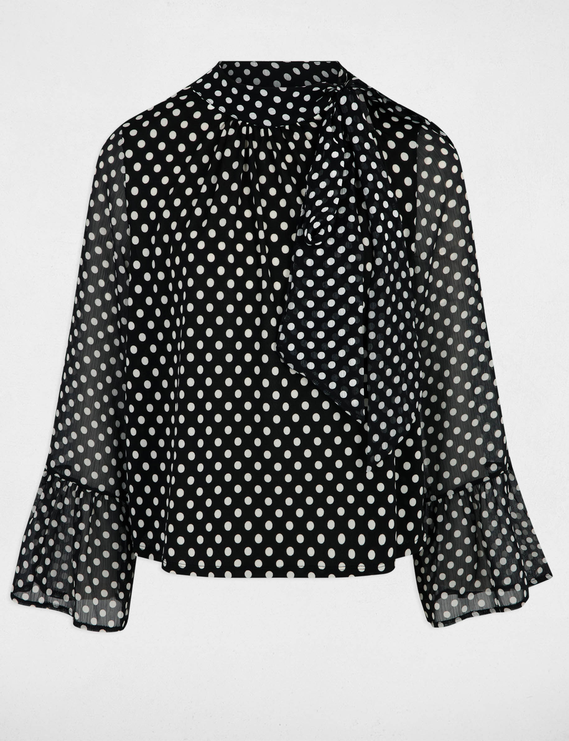 T-shirt voile col lavallière noir femme