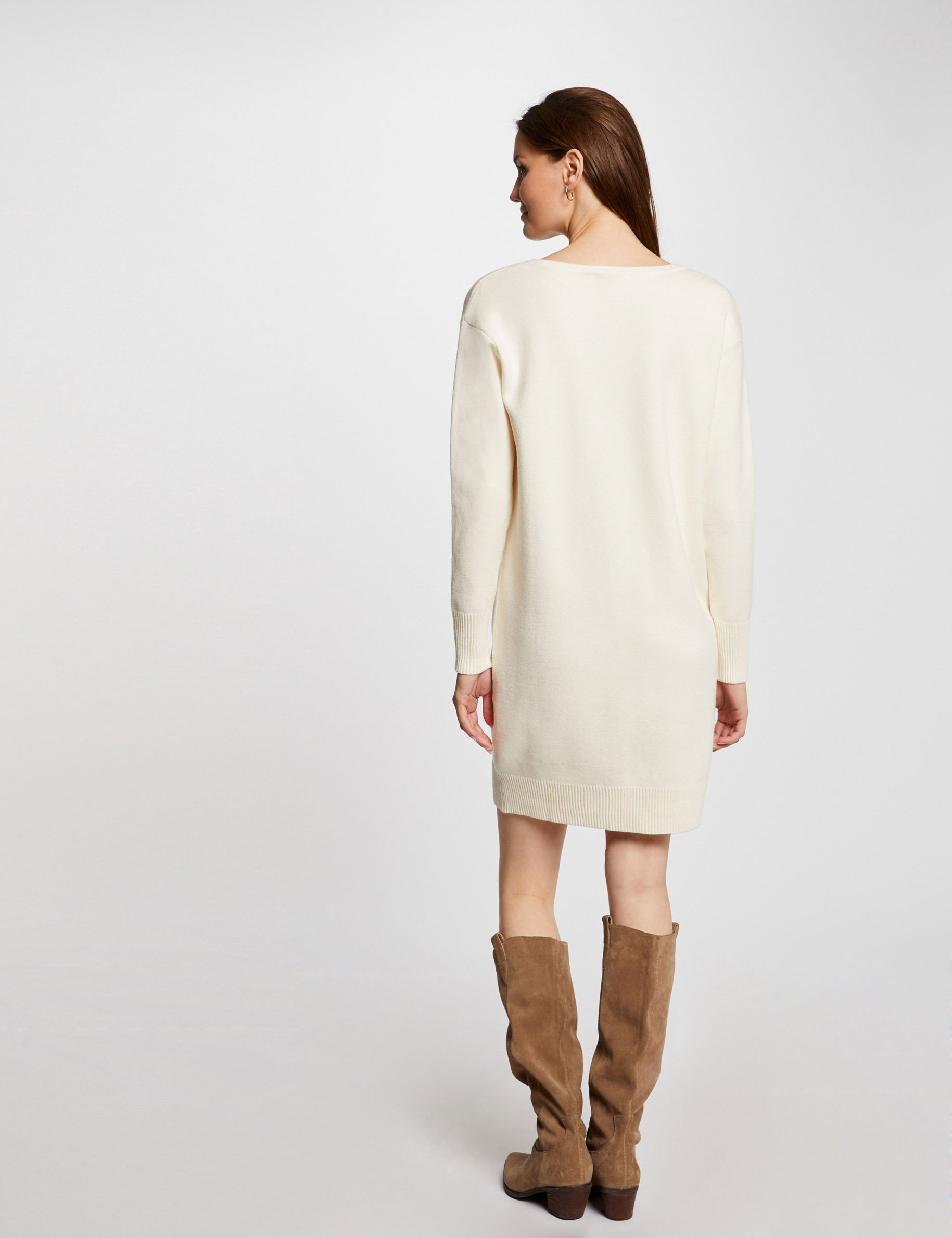 Ivory Short Dress 100% Linen with Punto Stitch Detail Premium