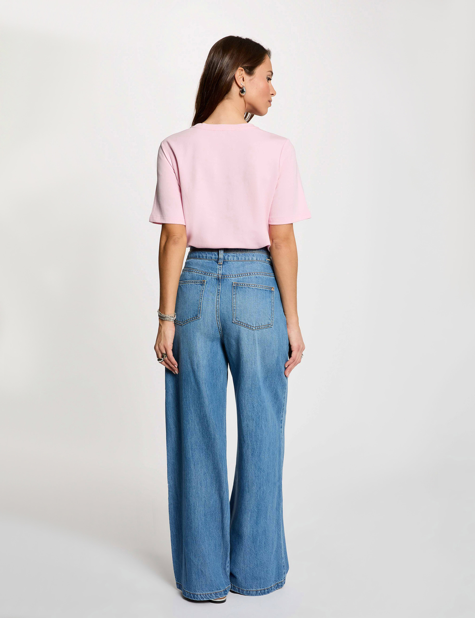 High-waisted wide-leg trousers denim stone women