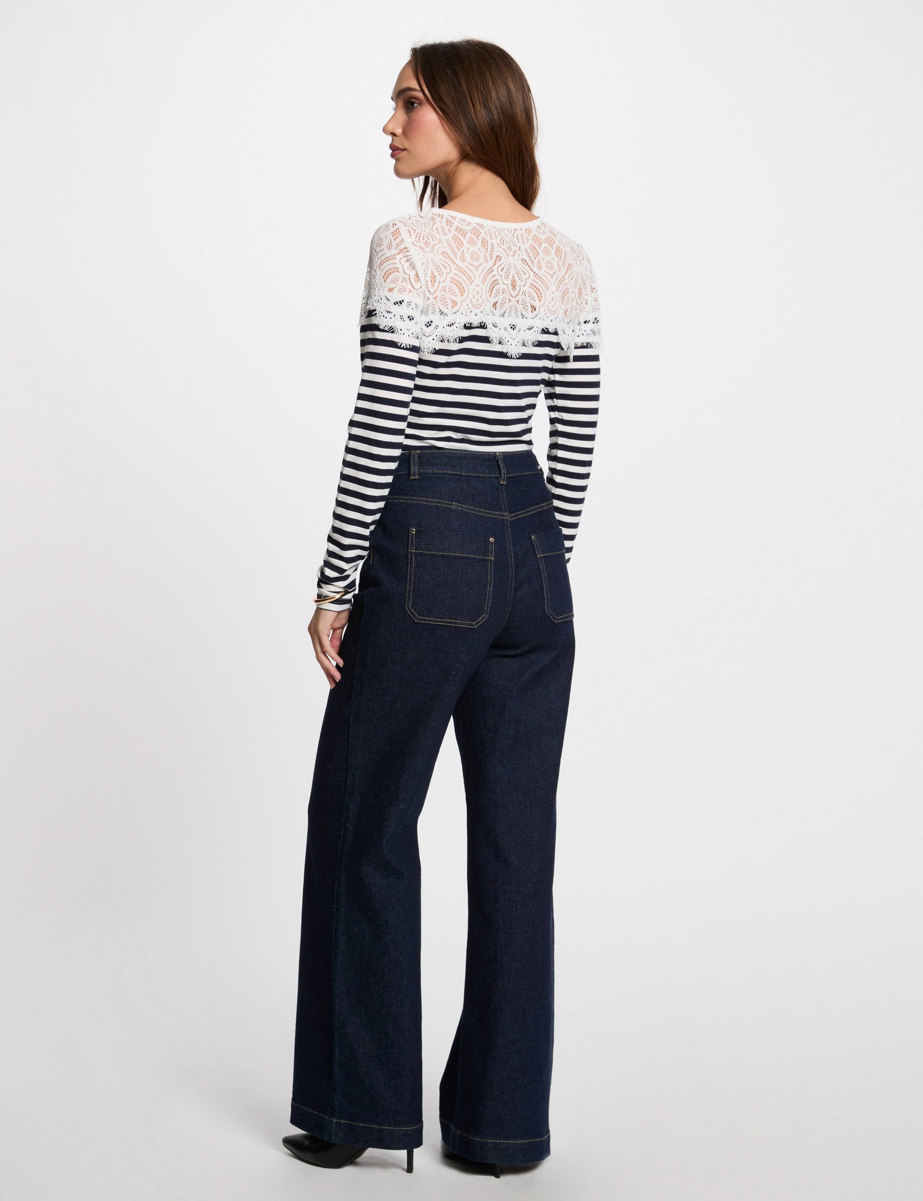 striped long sleeved t shirt white women Striped long-sleeved t-shirt white women