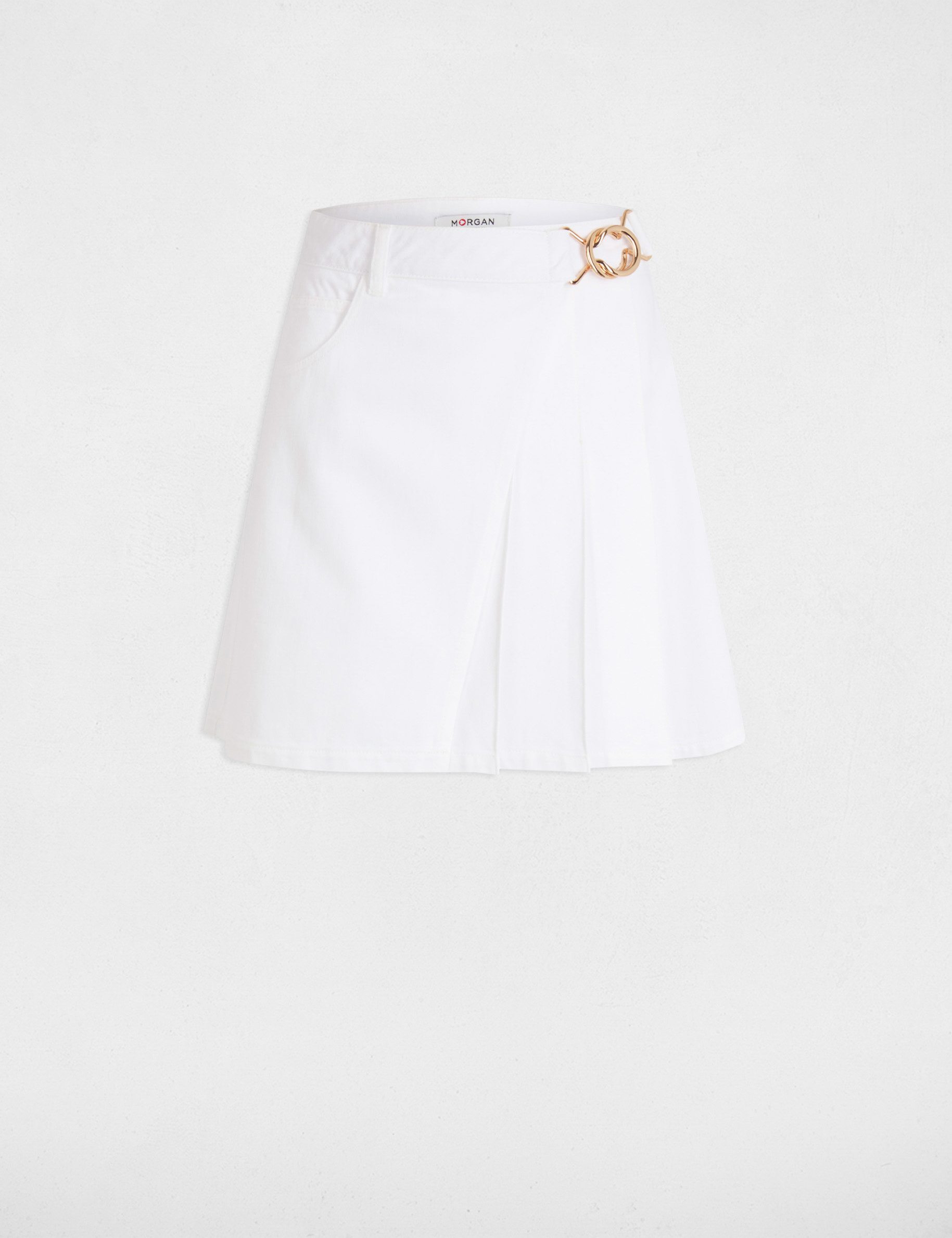 Pleated denim skirt white women