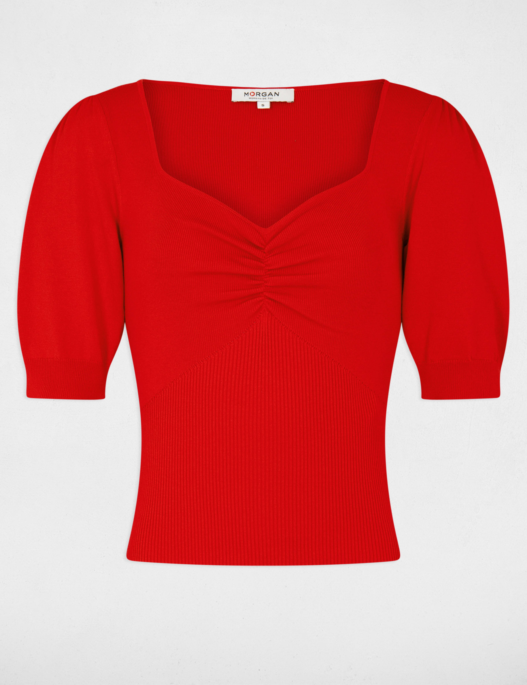 Short-sleeved jumper sweetheart neckline red ladies'