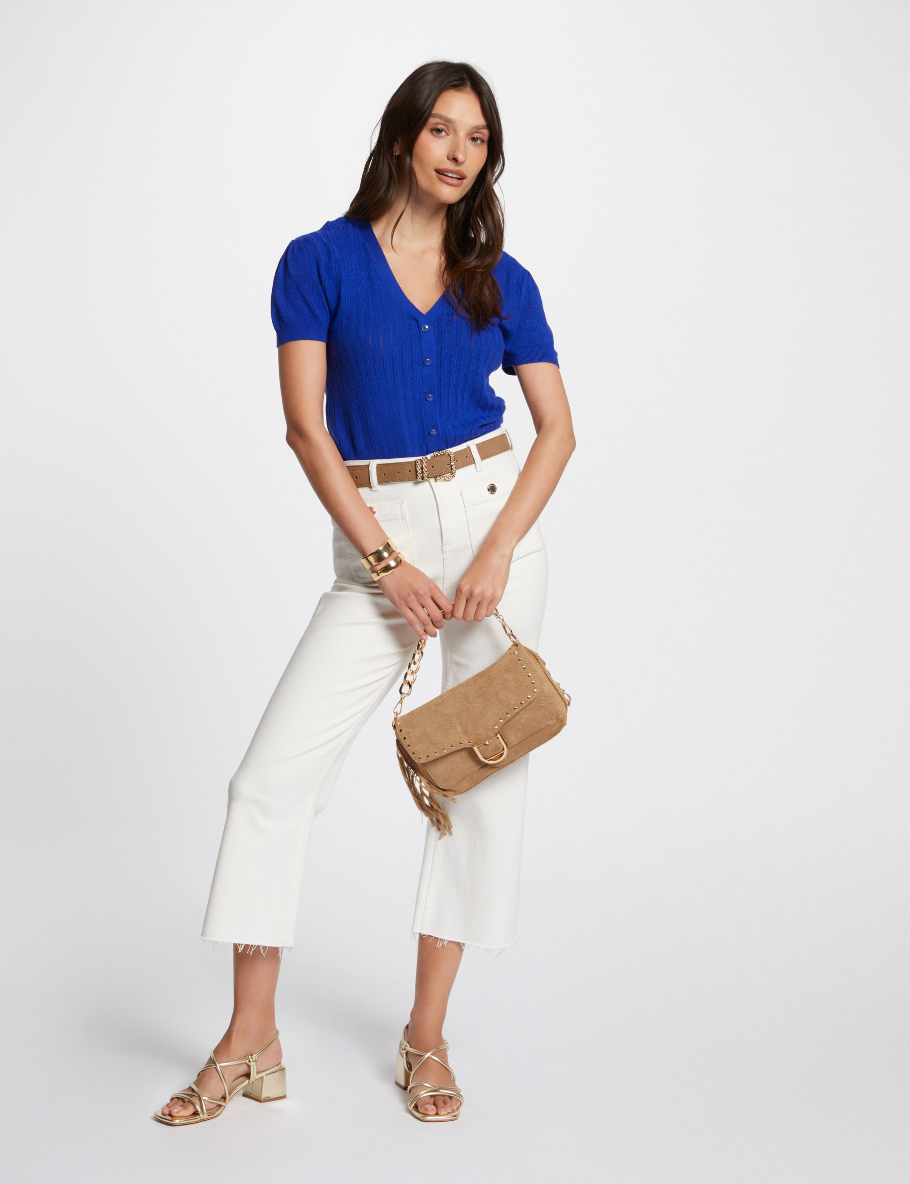 Jumper V-neck short sleeves electric blue ladies
