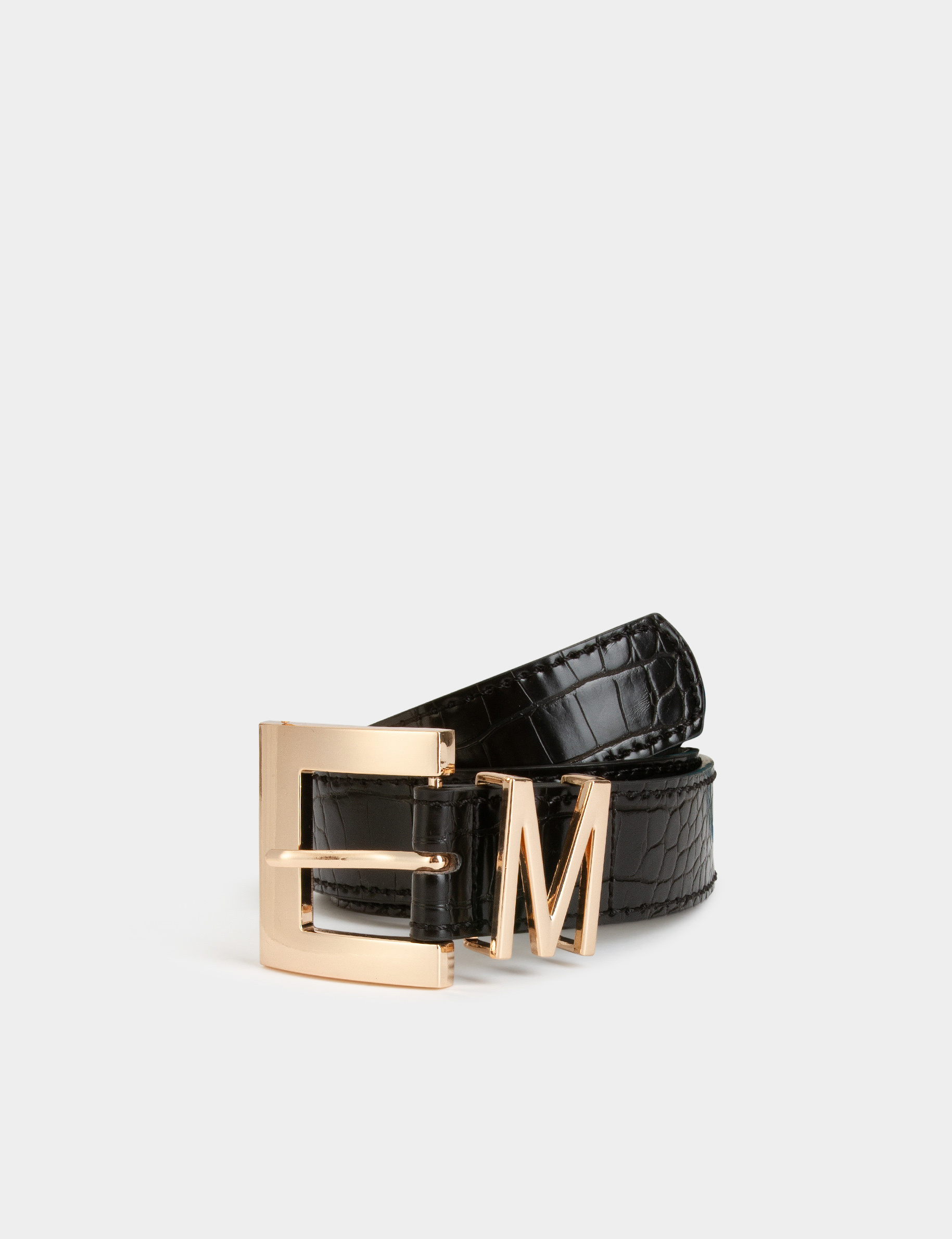 Belt with croc effect and M loop black ladies'