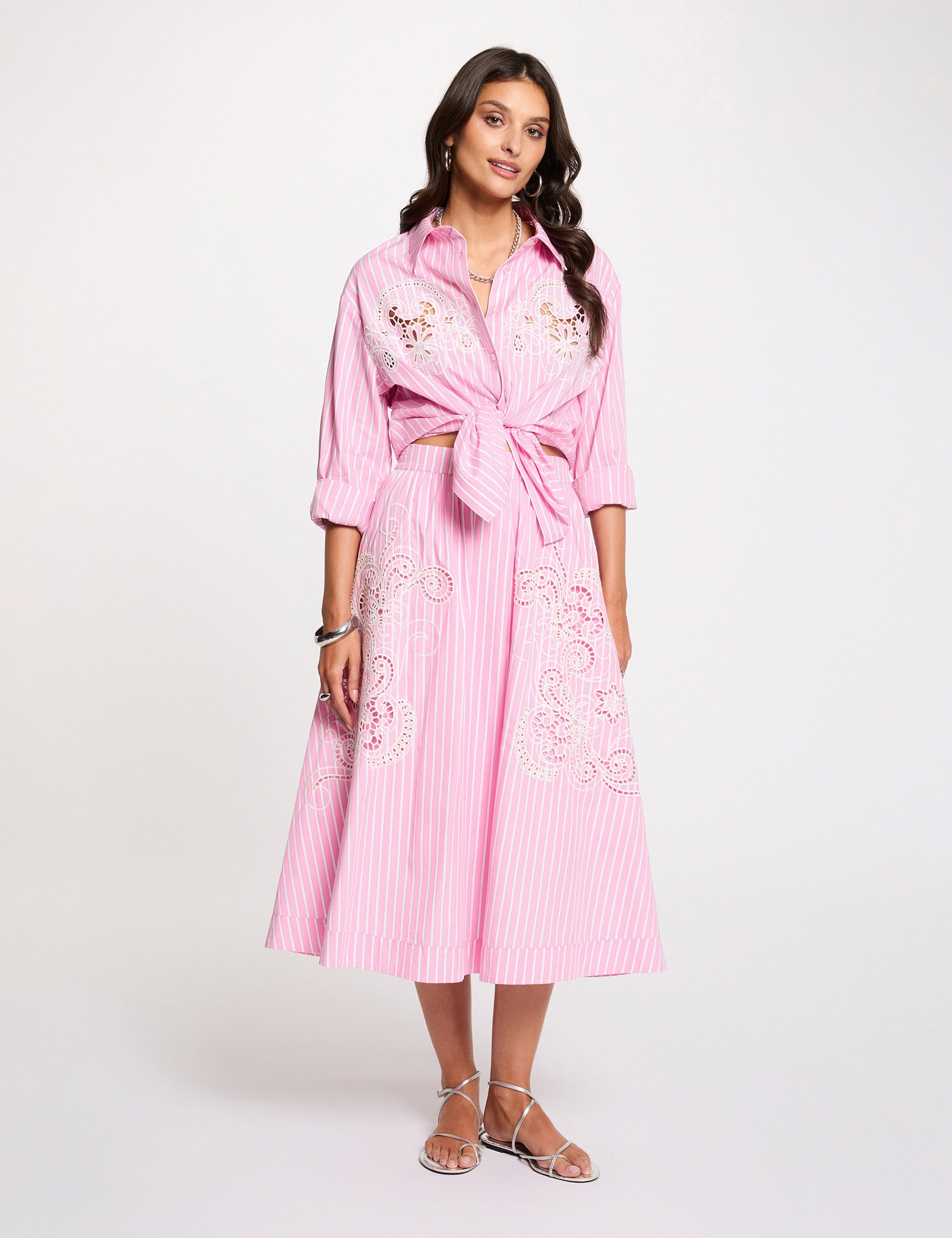 Oversized striped shirt pink women