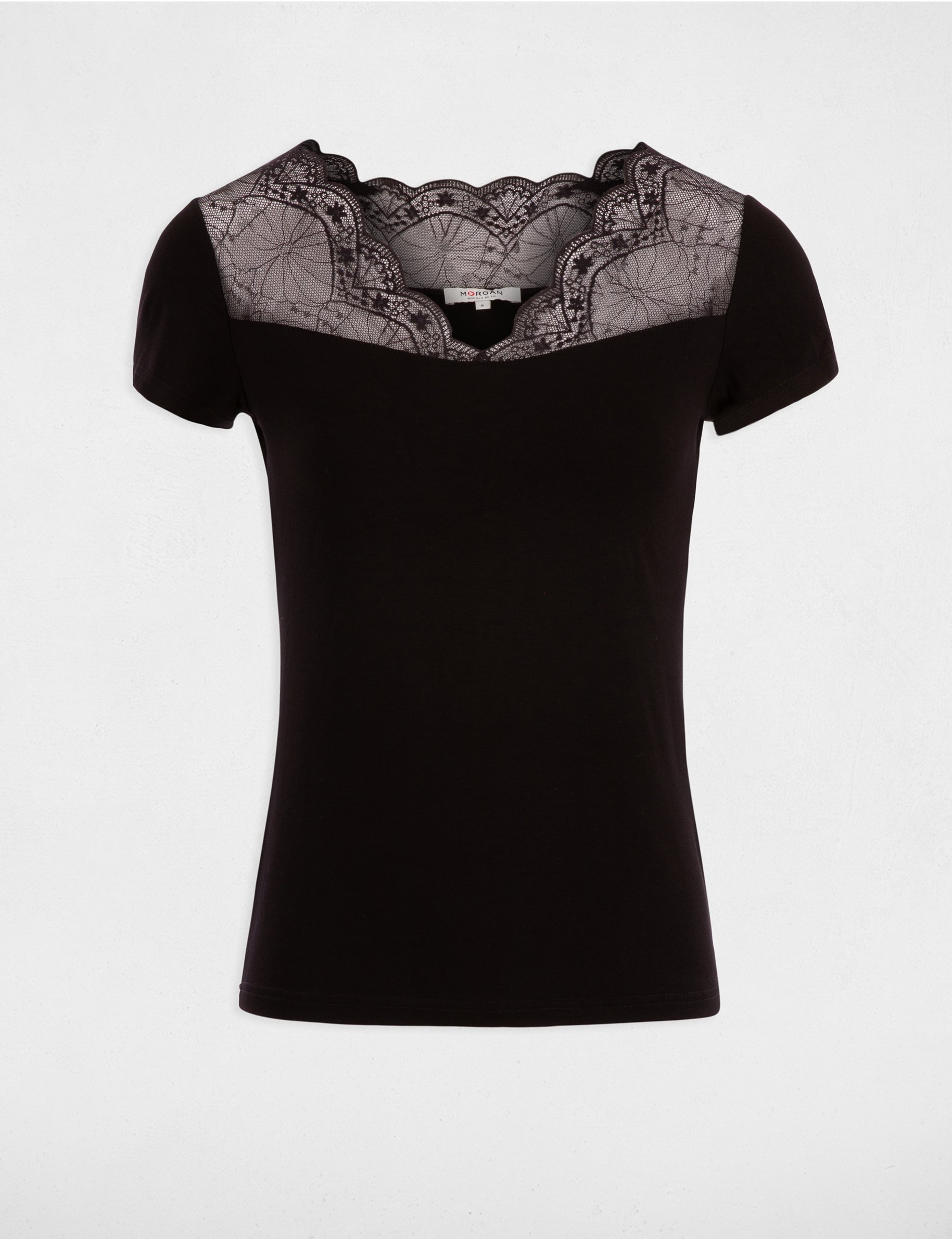 Fitted t-shirt with lace insert black women