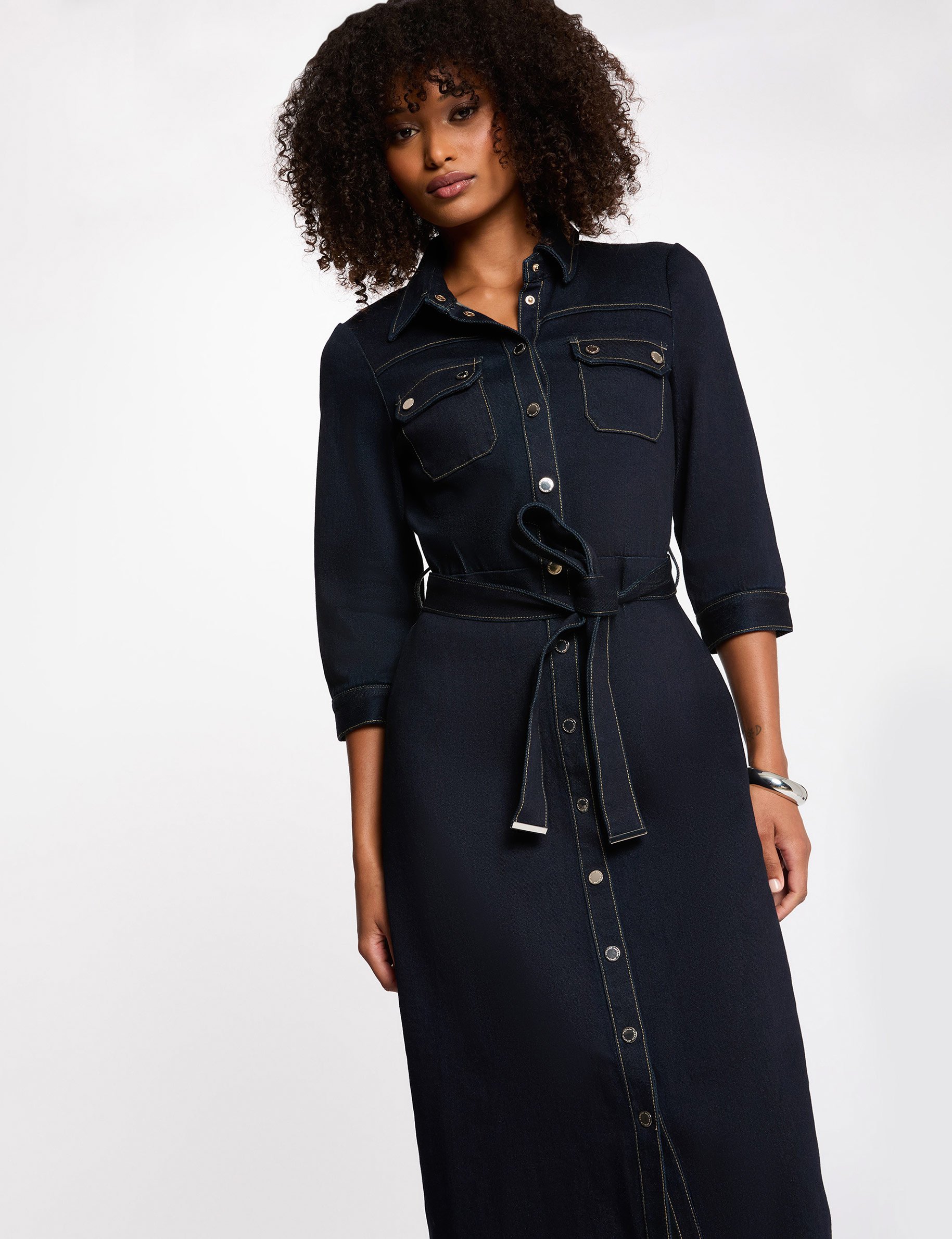 34 buttoned dress raw denim women 3/4 buttoned dress raw denim women