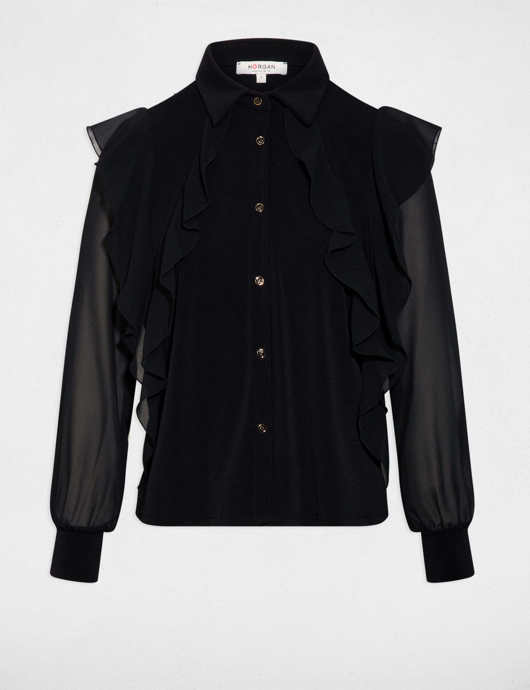 Buttoned voile t-shirt black women