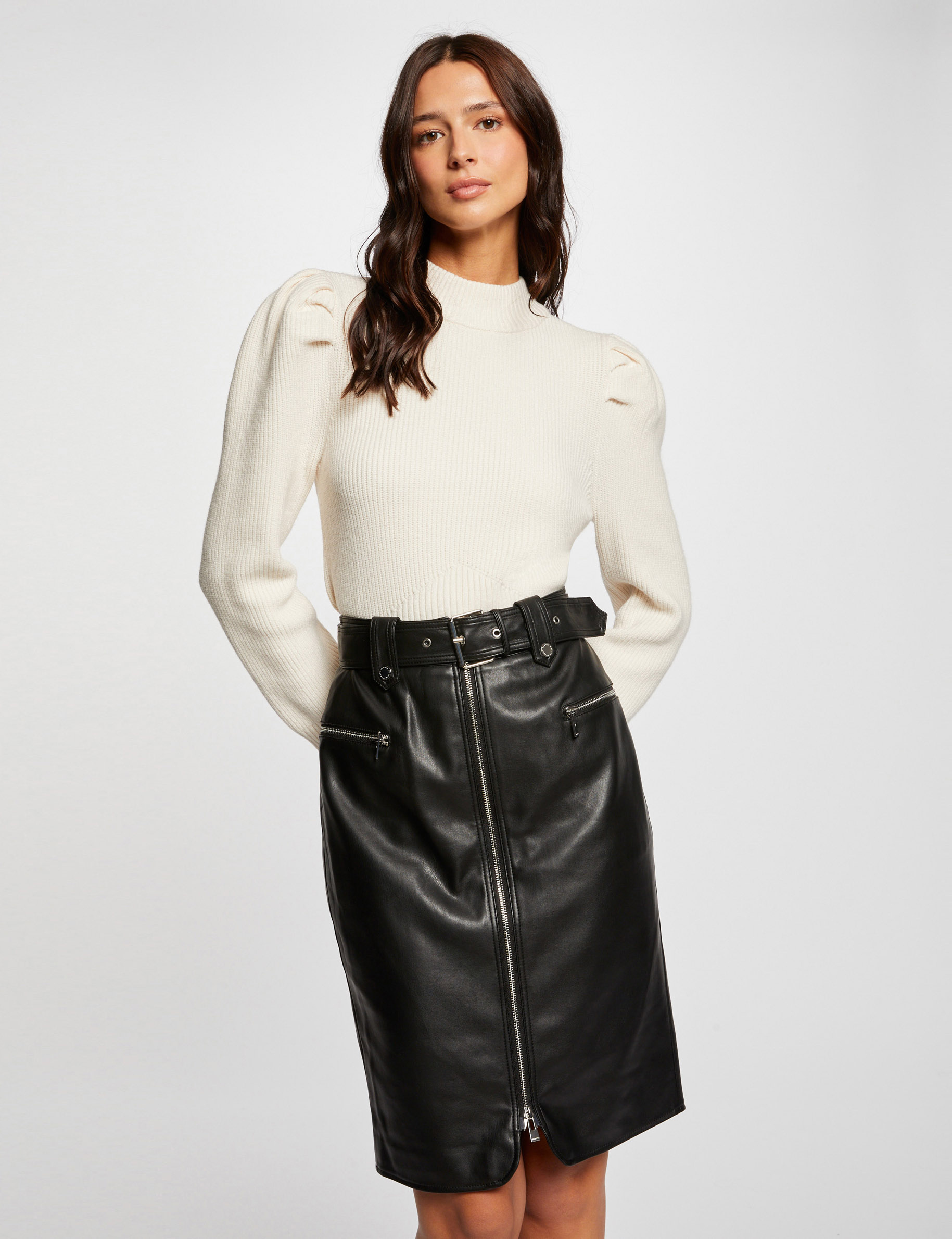 Straight faux leather skirt black ladies'