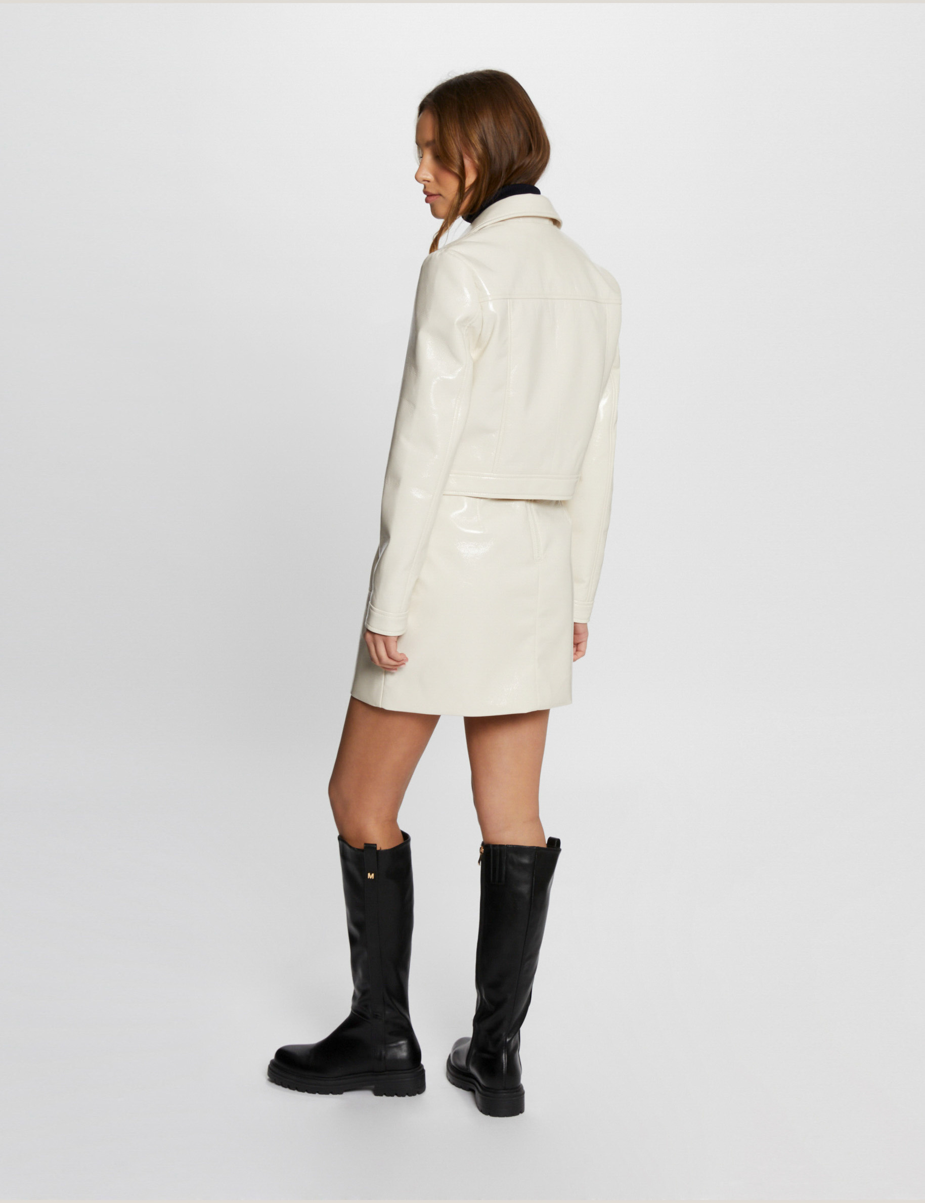 Short jacket vinyl effect beige ladies Morgan