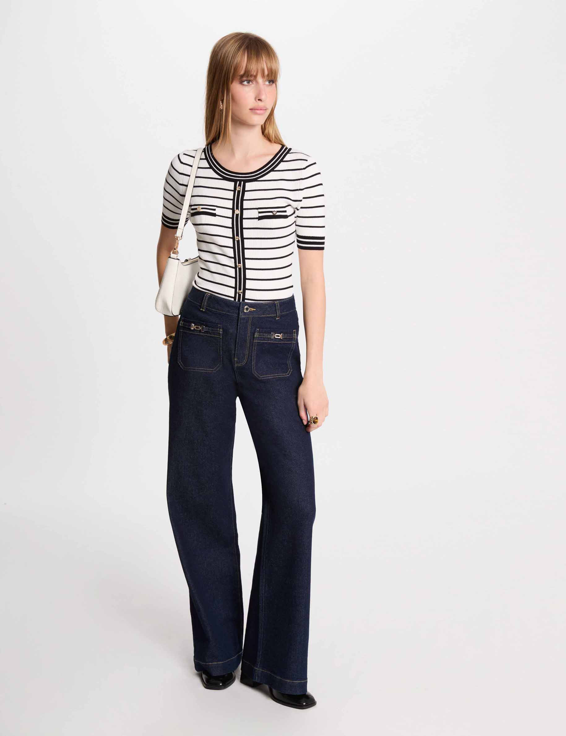 stripped jumper short sleeves white women Stripped jumper short-sleeves white women