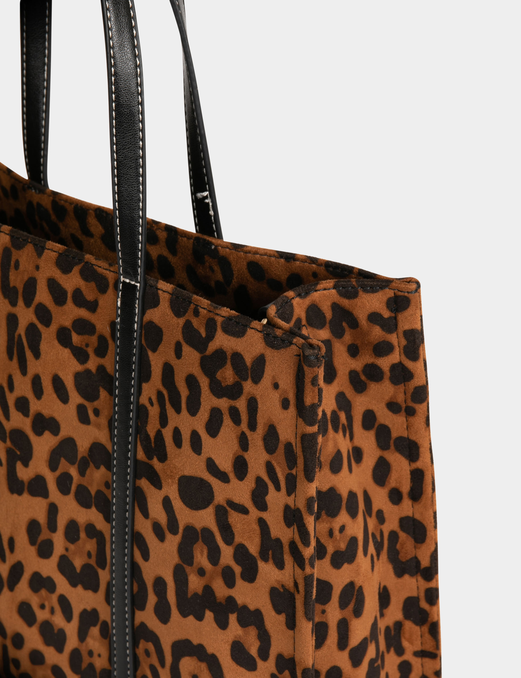 Tote bag with leopard print chestnut brown ladies'