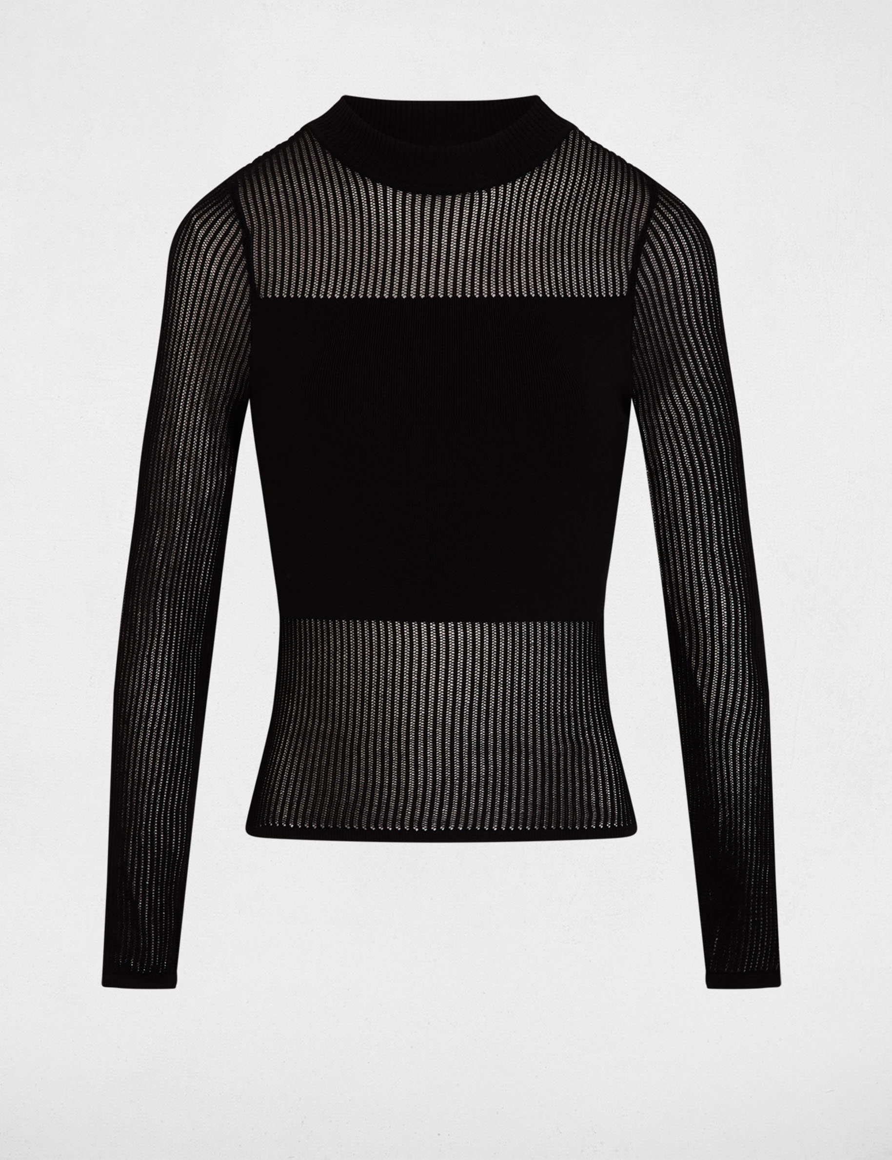 High neck openwork sweater black women