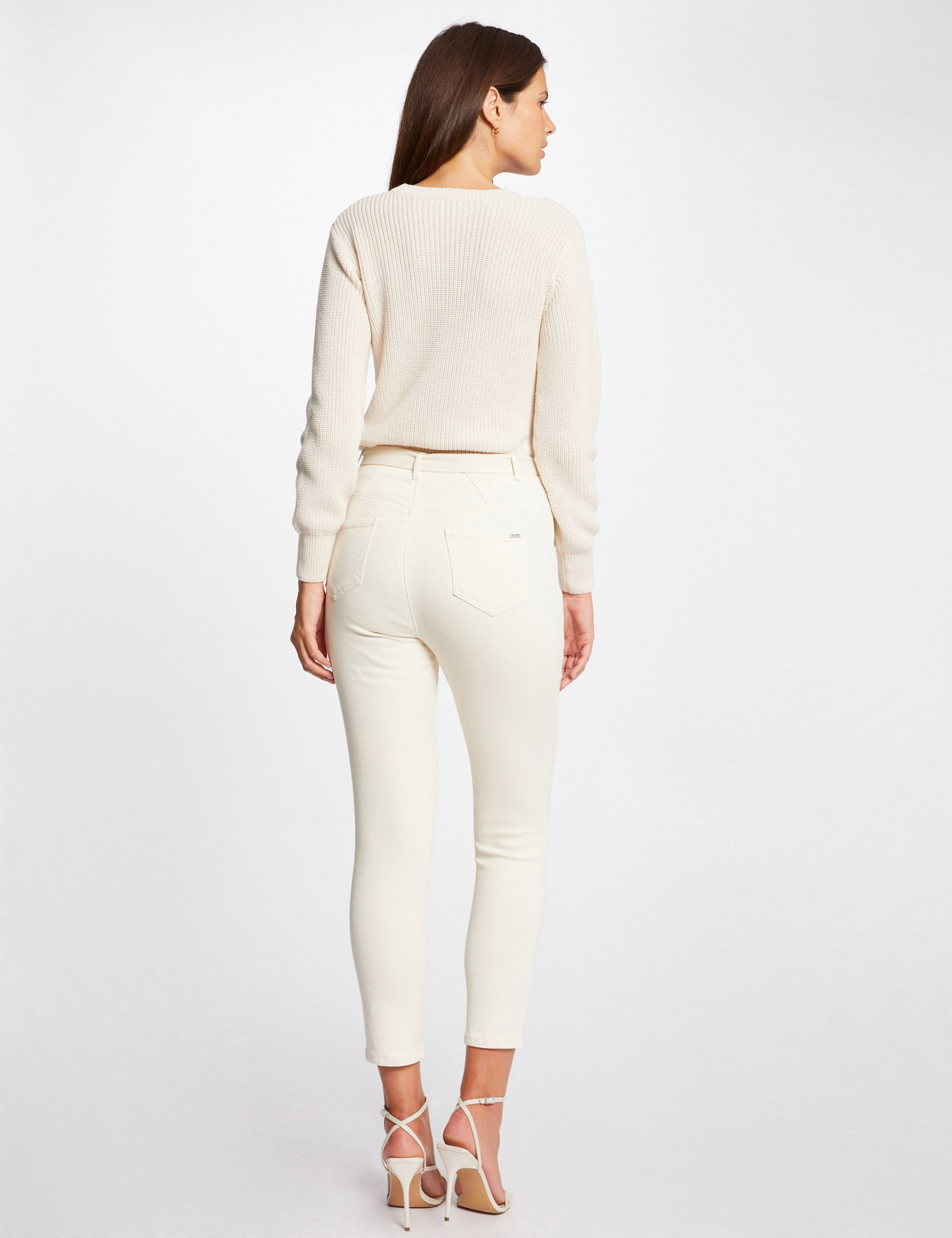 Cropped straight belted trousers ivory ladies'