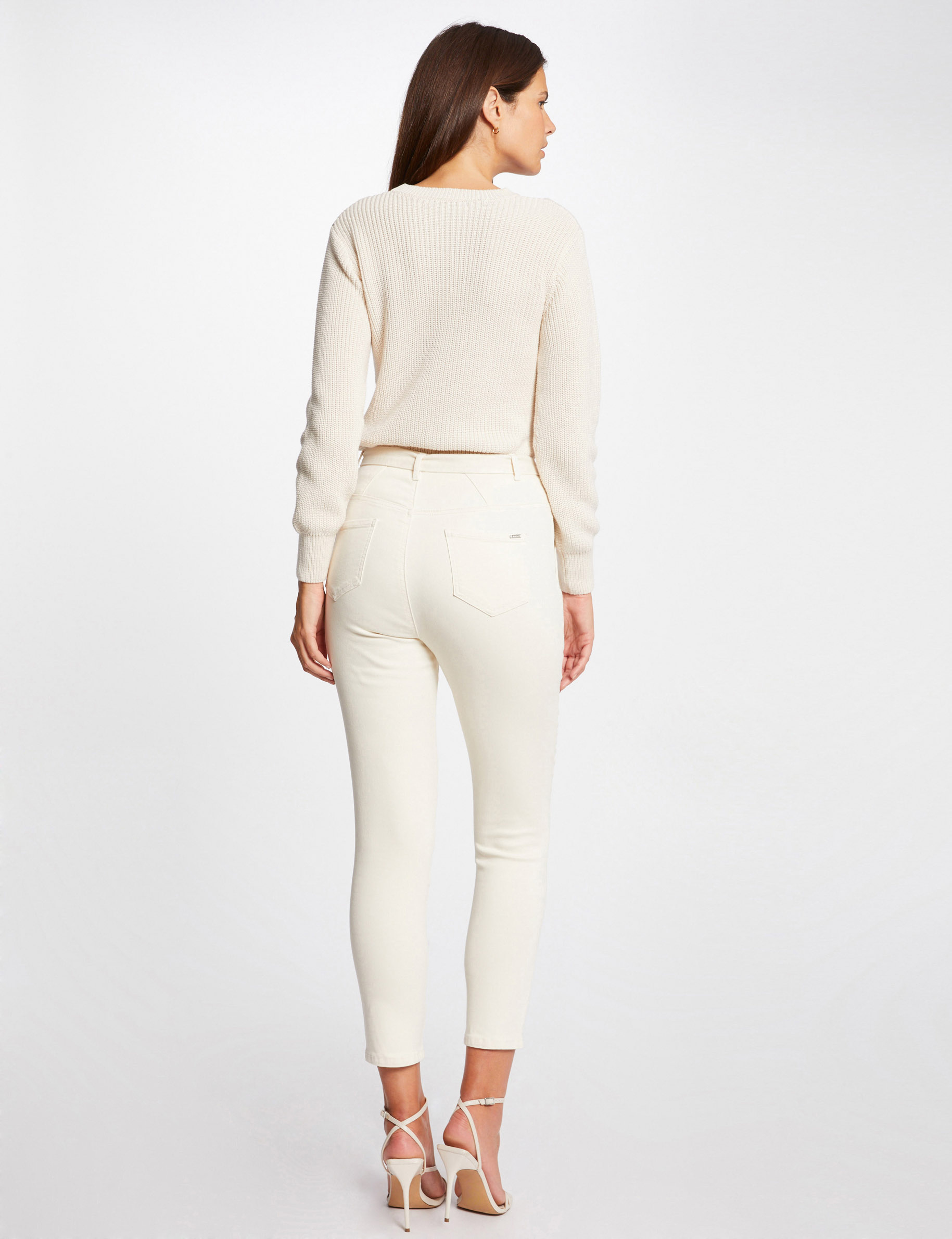 Cropped straight belted trousers ivory ladies' Cropped straight belted trousers ivory ladies'