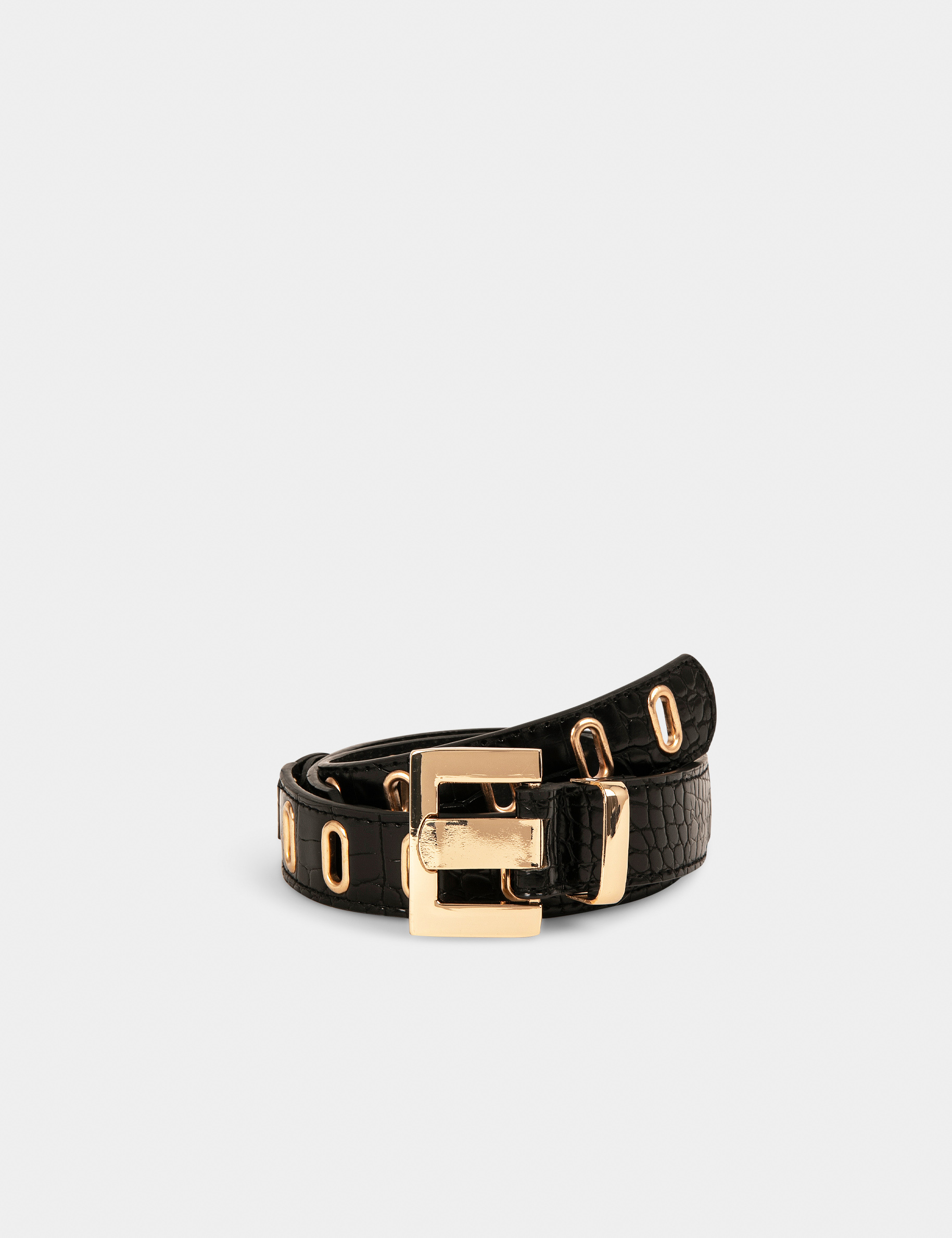 Belt with croc effect and eyelets black ladies'