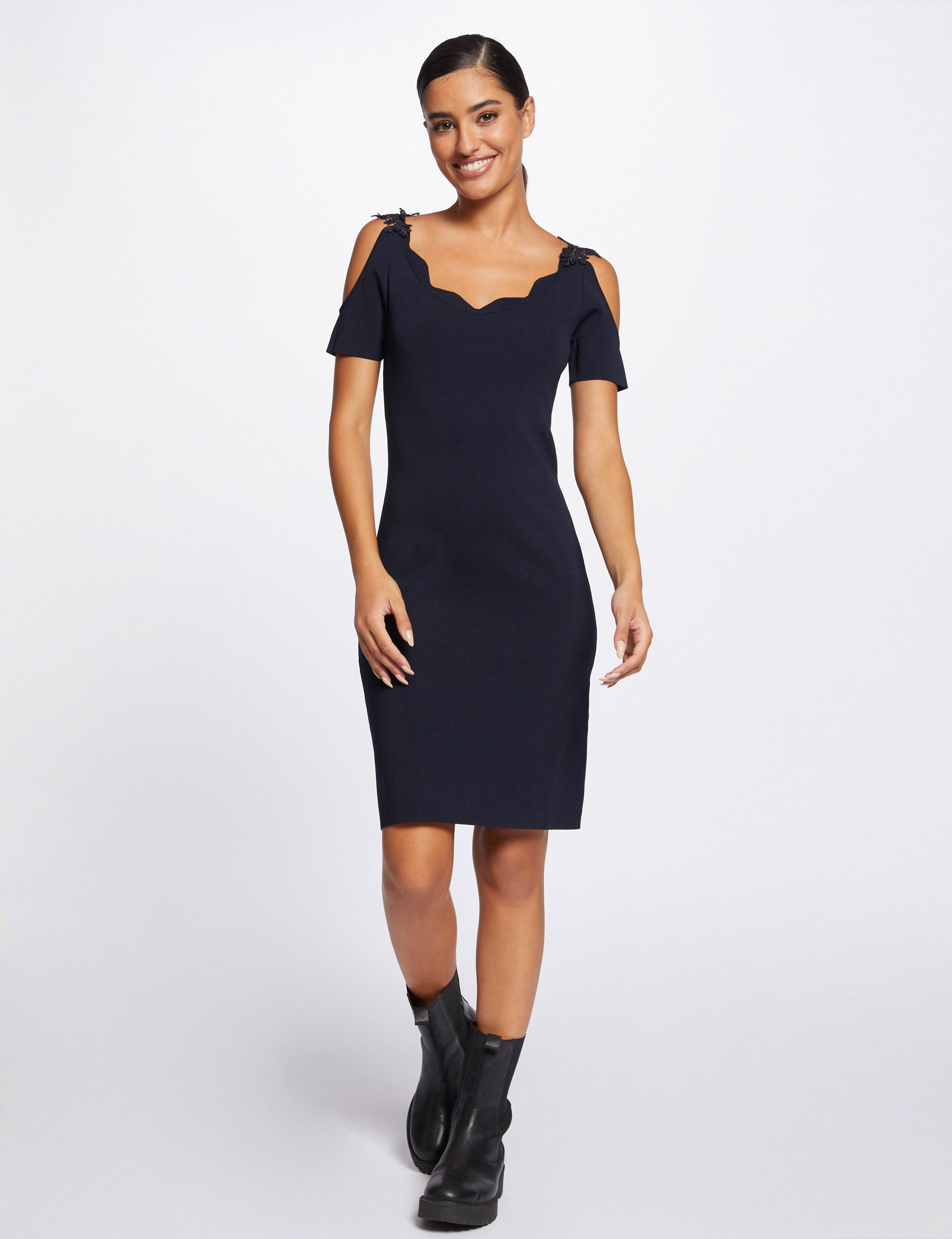 Fitted jumper dress with openings navy ladies'