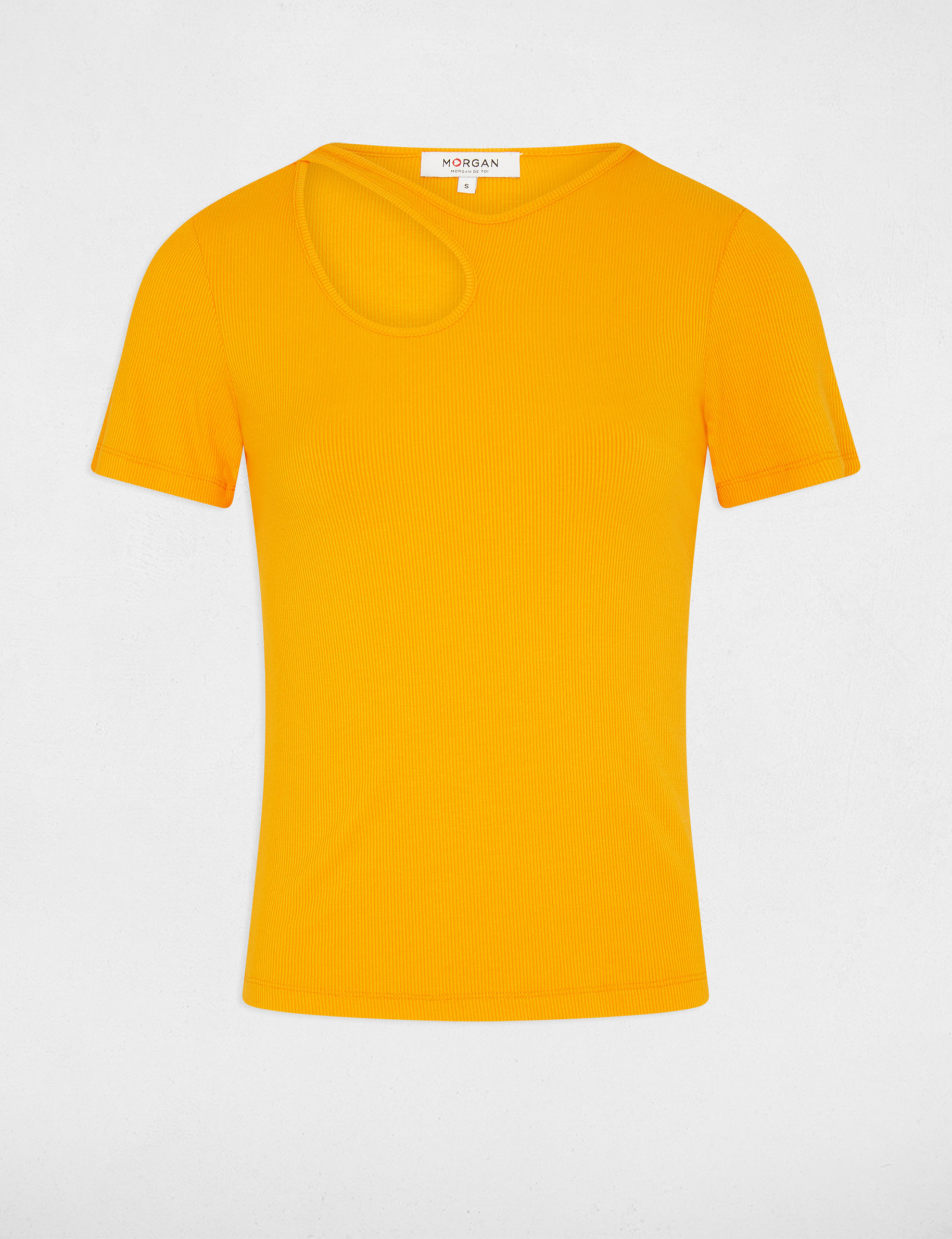 Short-sleeved ribbed t-shirt orange ladies'