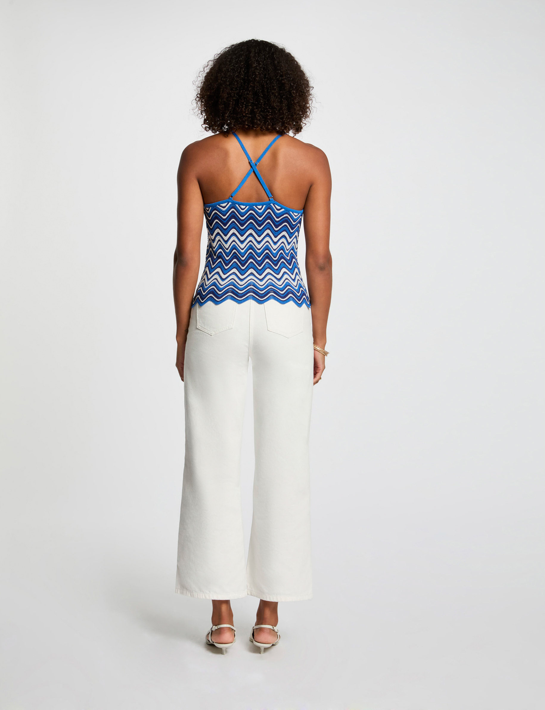 Printed knitted top electric blue women