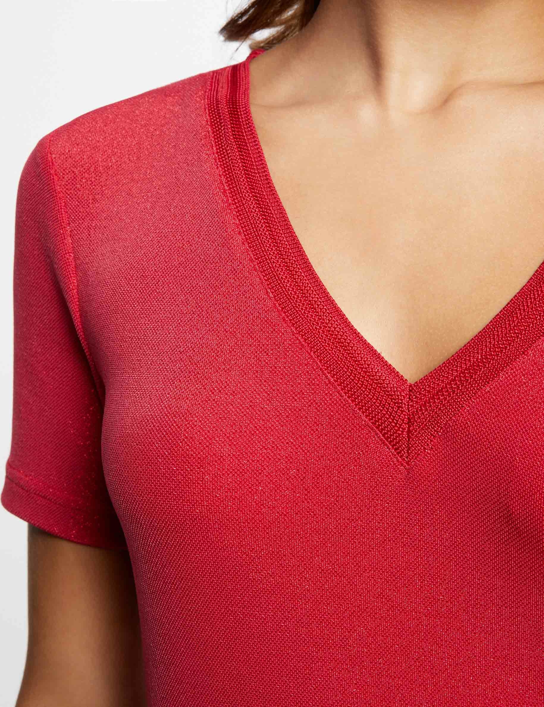 Short-sleeved t-shirt with V-neck medium red ladies'