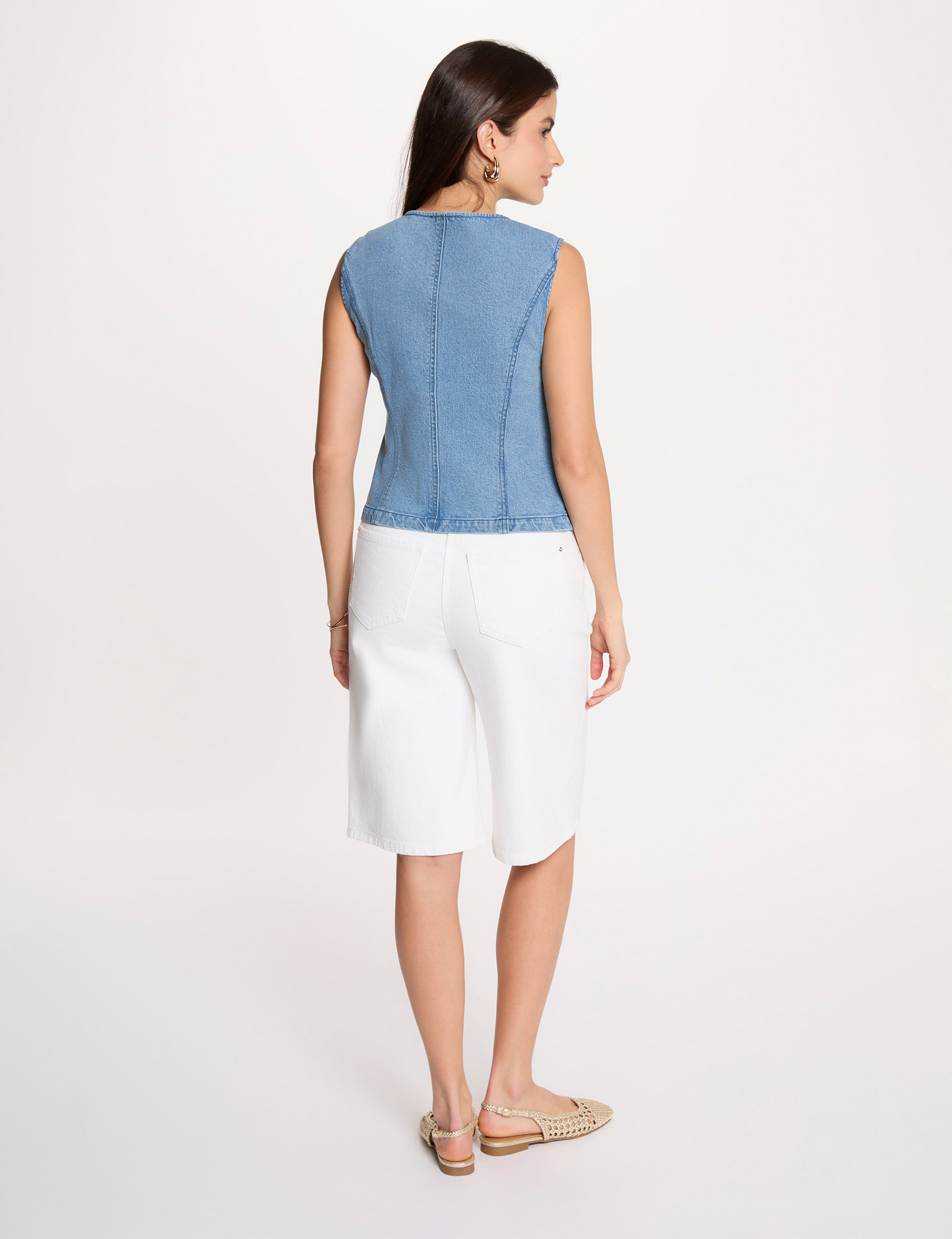 Sleeveless gilet heavy stone wash denim women