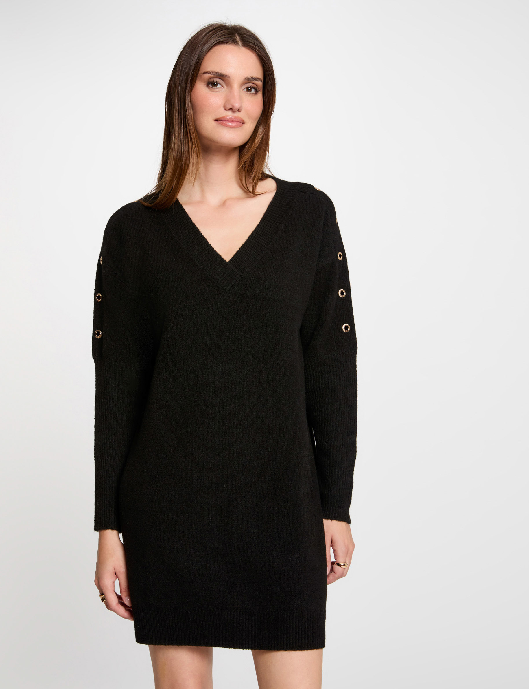 straight knitted dress eyelets black women Straight knitted dress eyelets black women