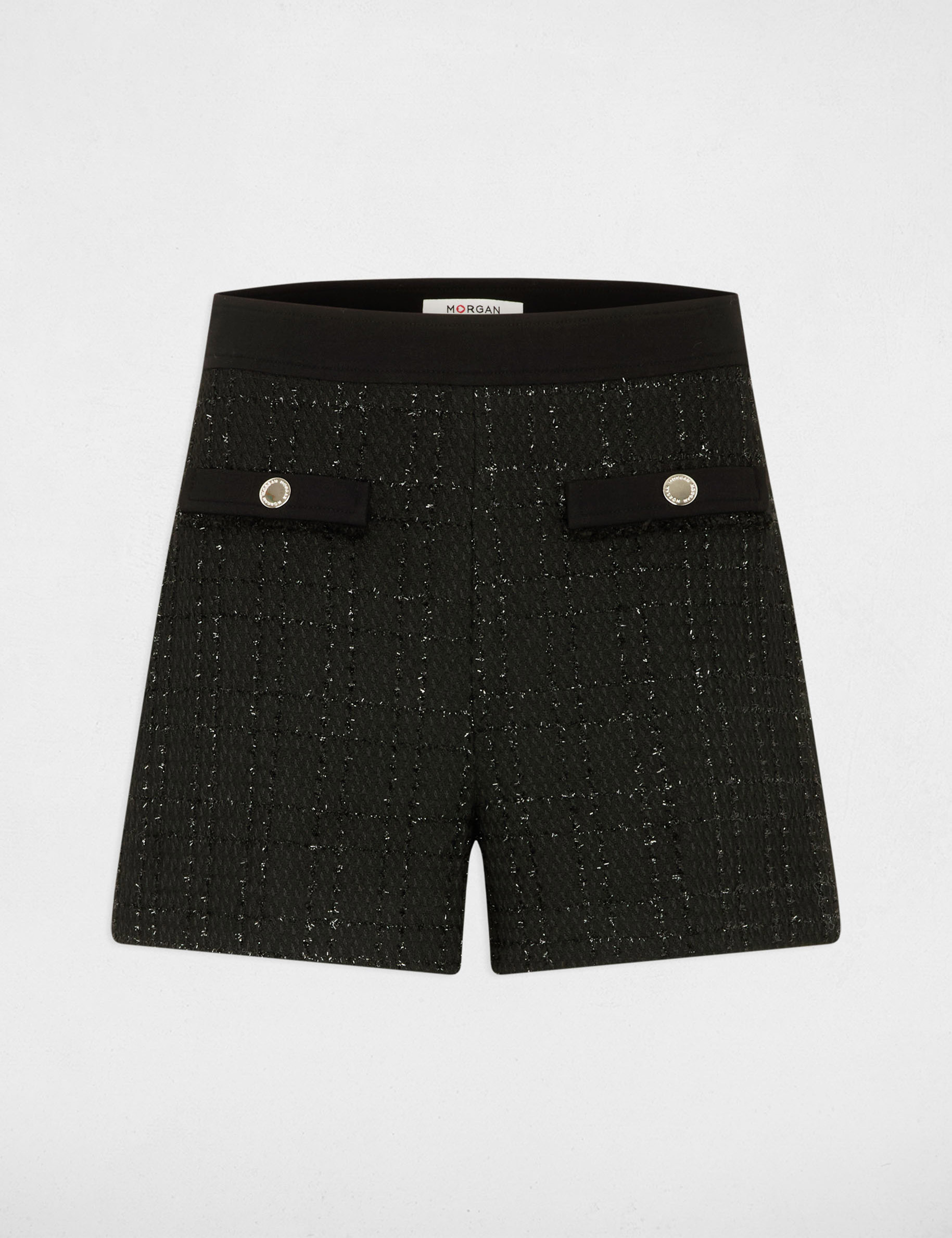 Fitted tweed shorts black women