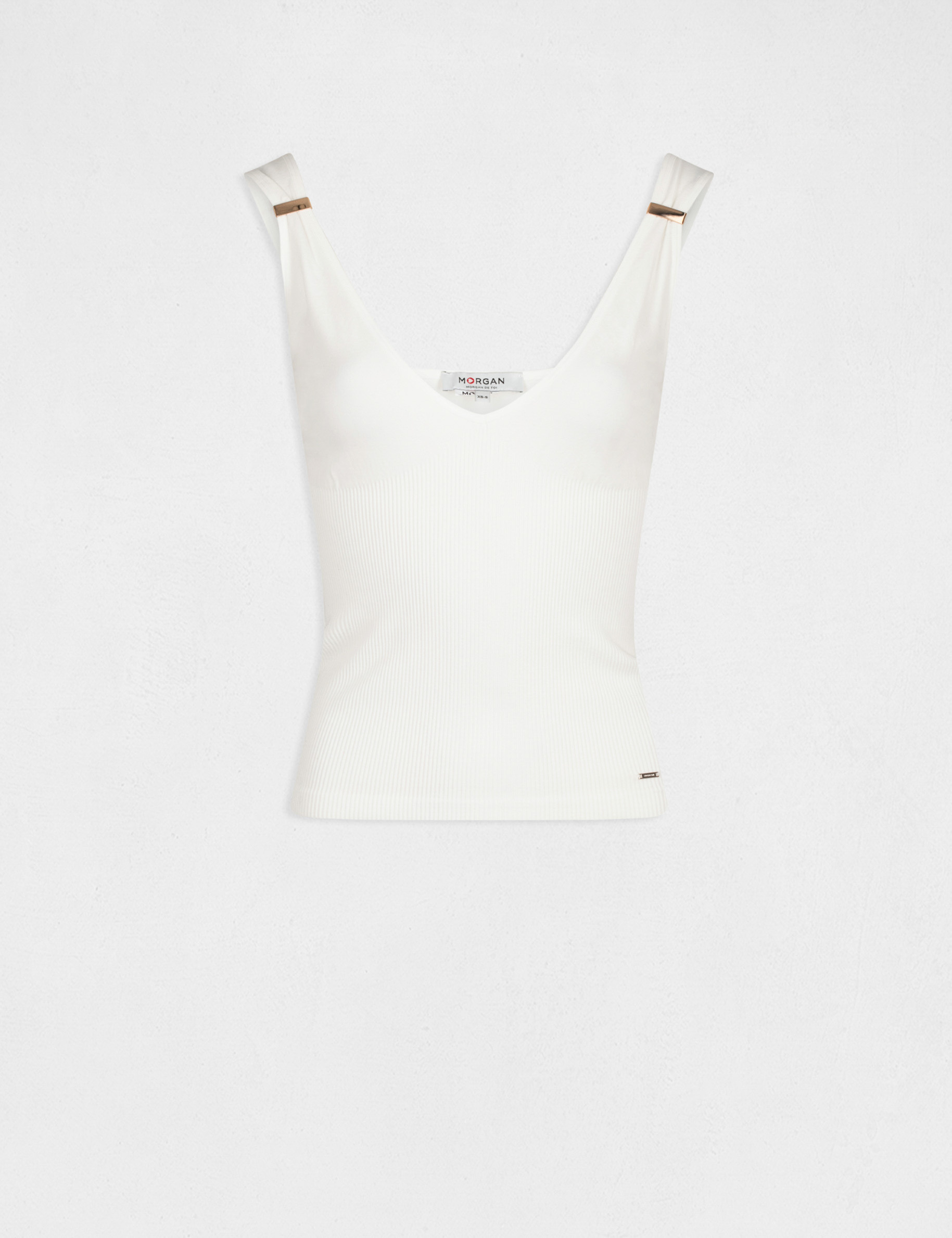 Vest top with wide straps and ornaments ecru ladies'