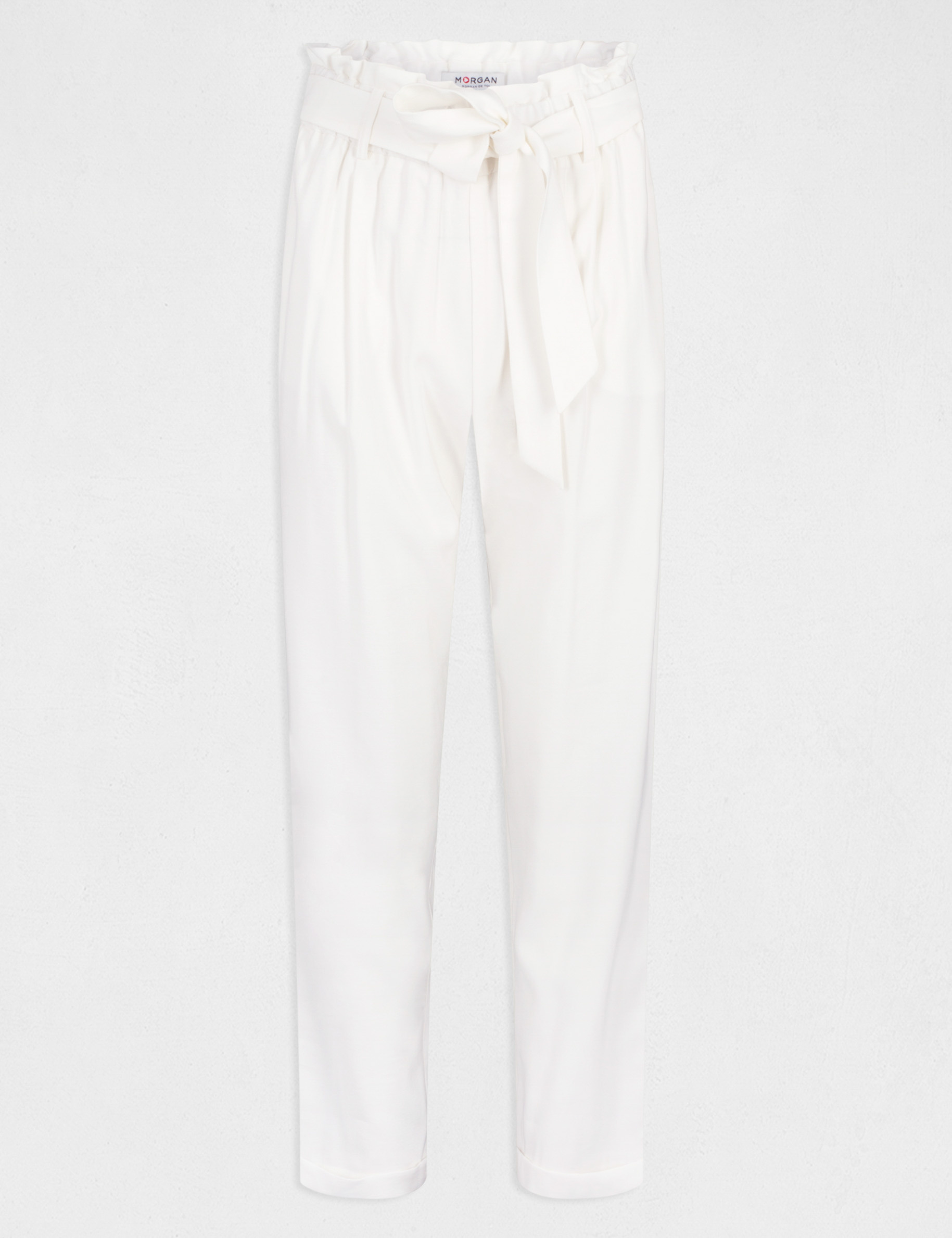 Cropped loose and straight trousers ecru ladies'