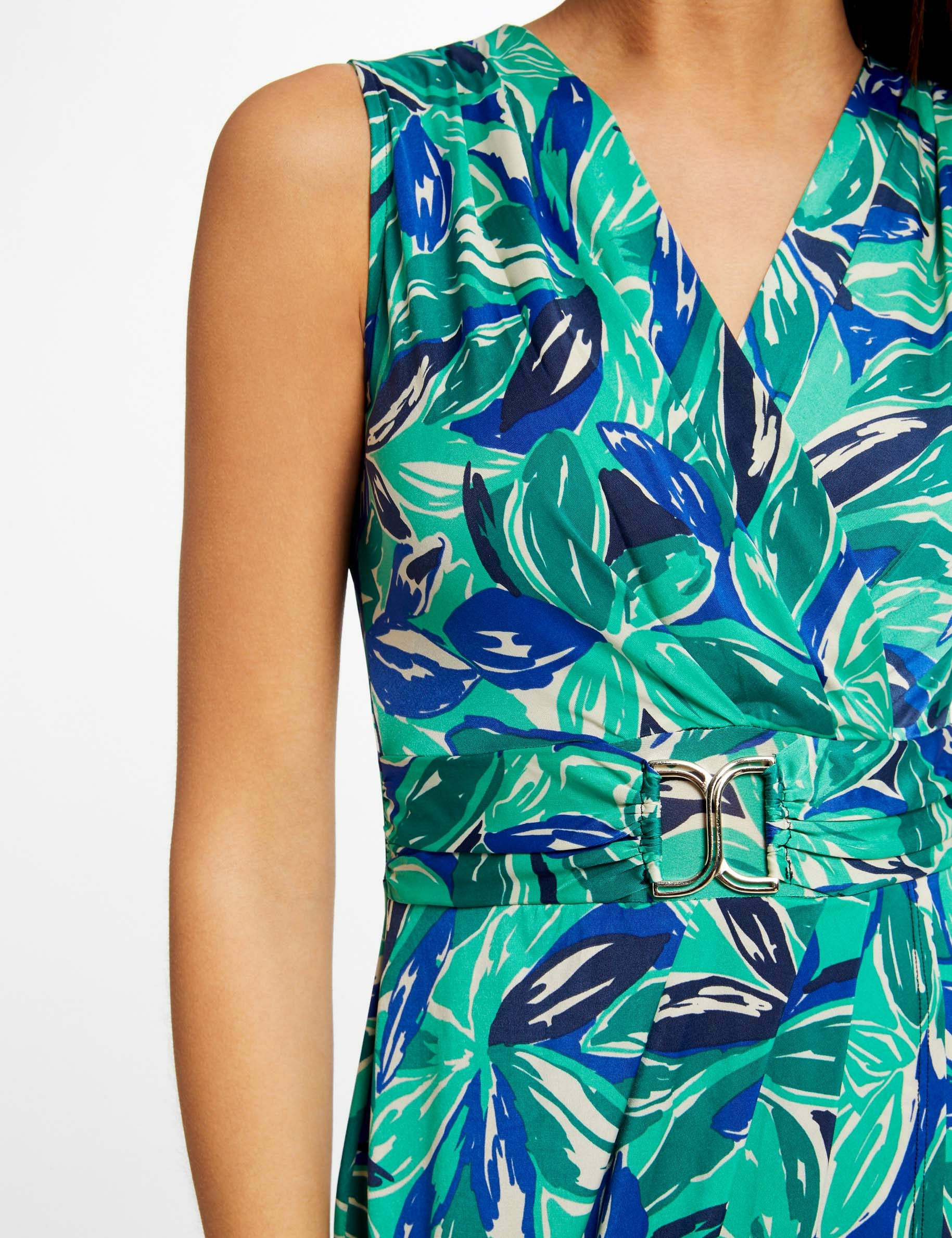 Fitted dress with ornament vegetal print green ladies' Fitted dress with ornament vegetal print green ladies'