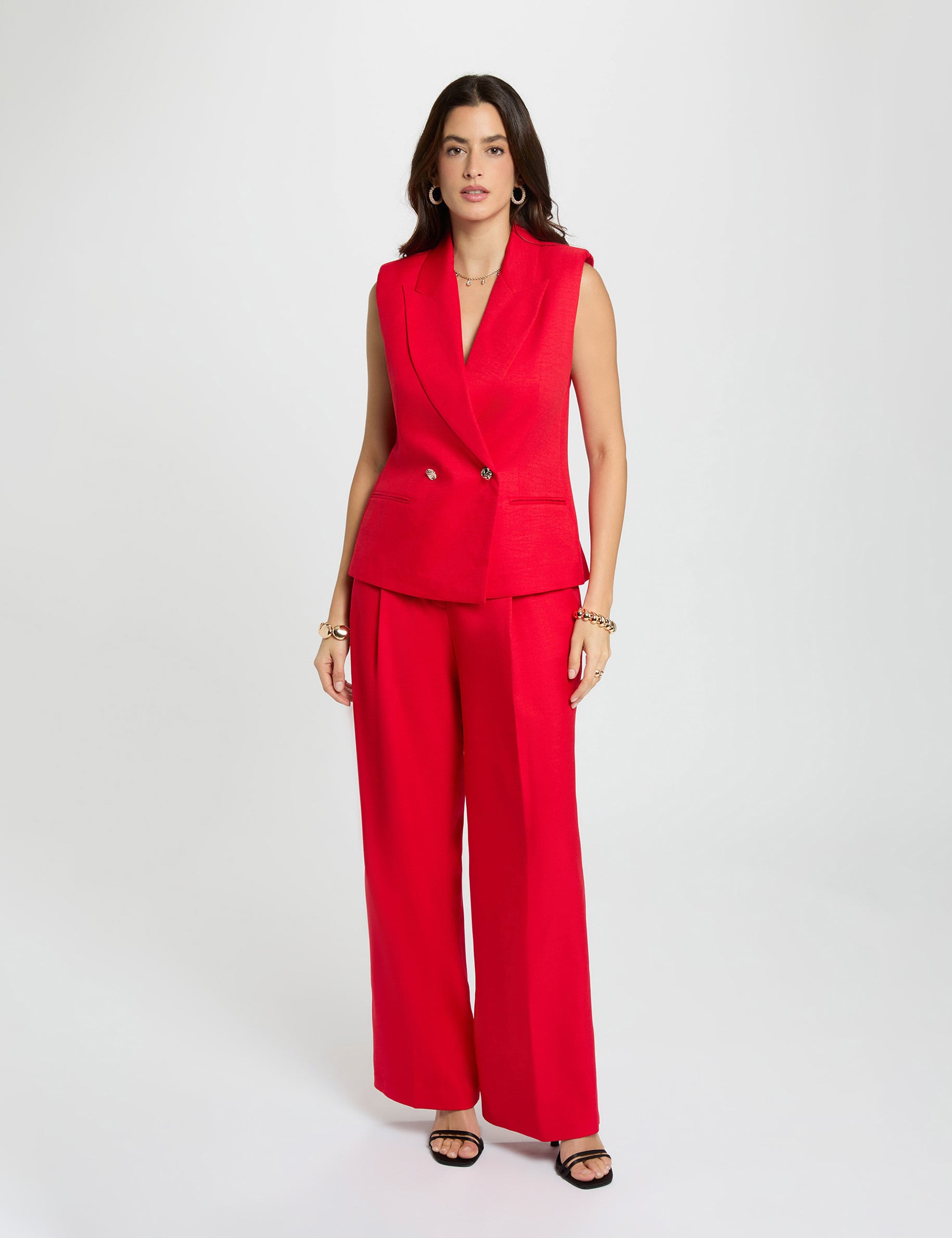 High-waisted wide trousers red women