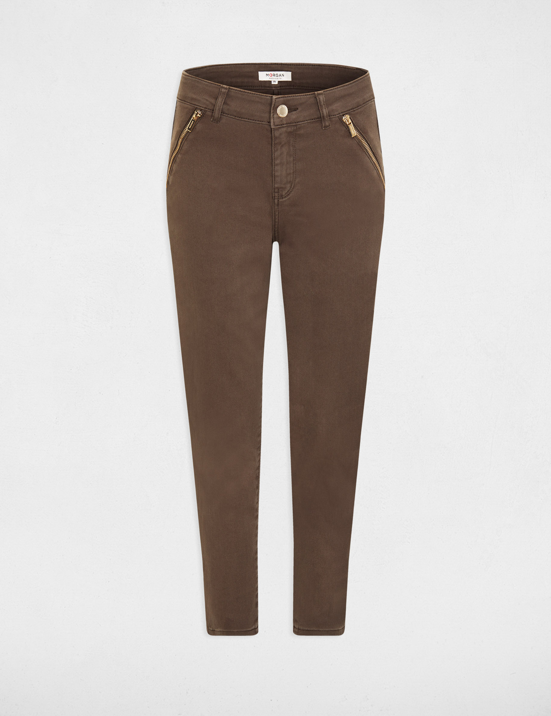 Cropped straight trousers khaki green ladies'