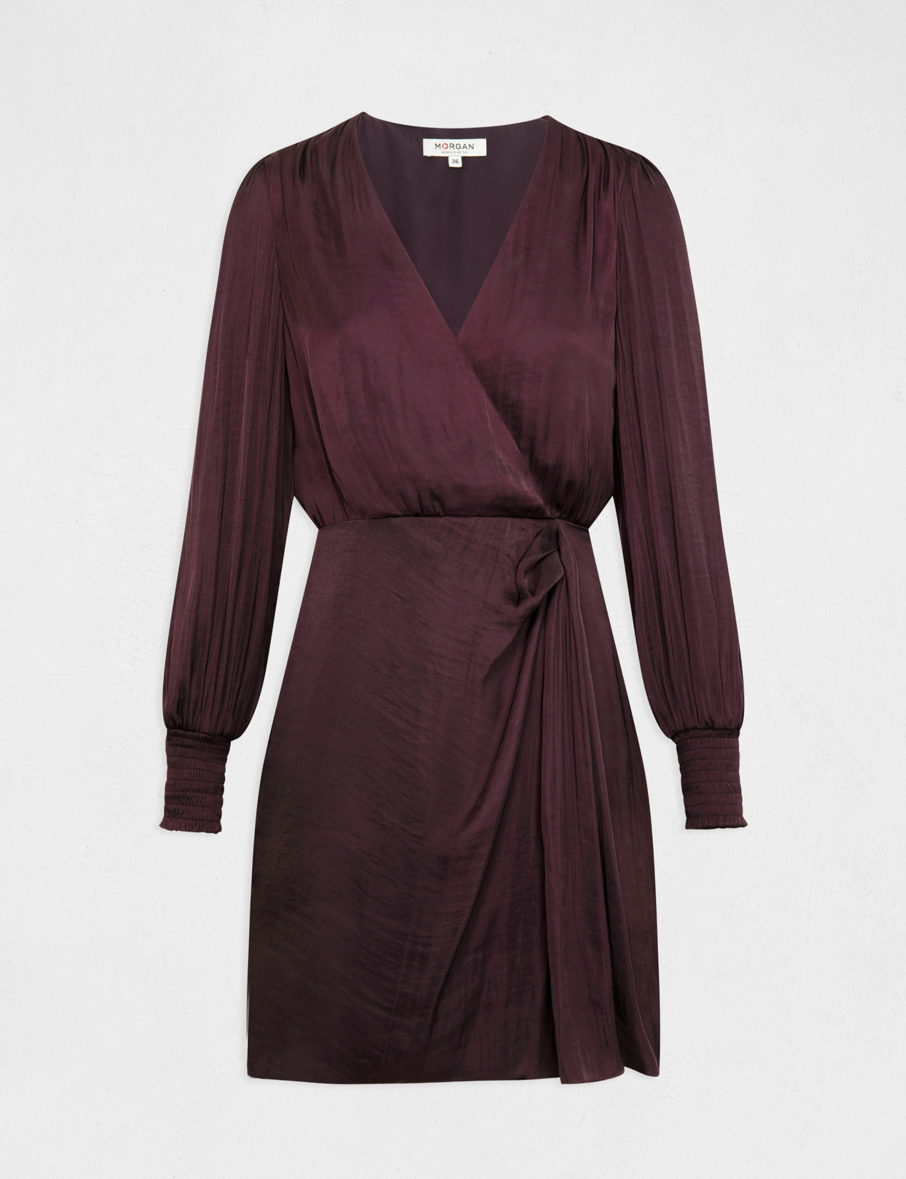Satin draped waisted dress plum ladies'