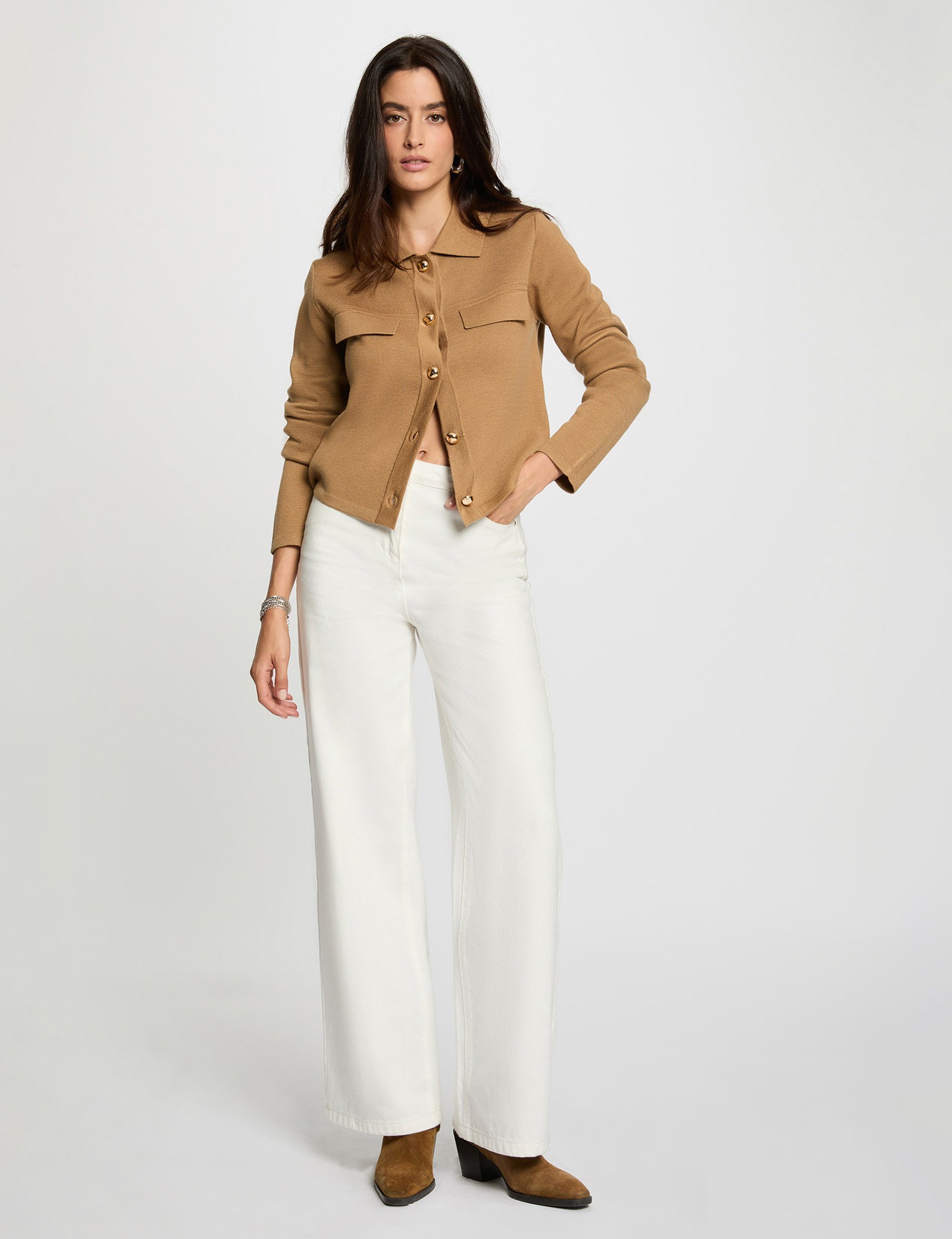 Long-sleeved cardigan camel women