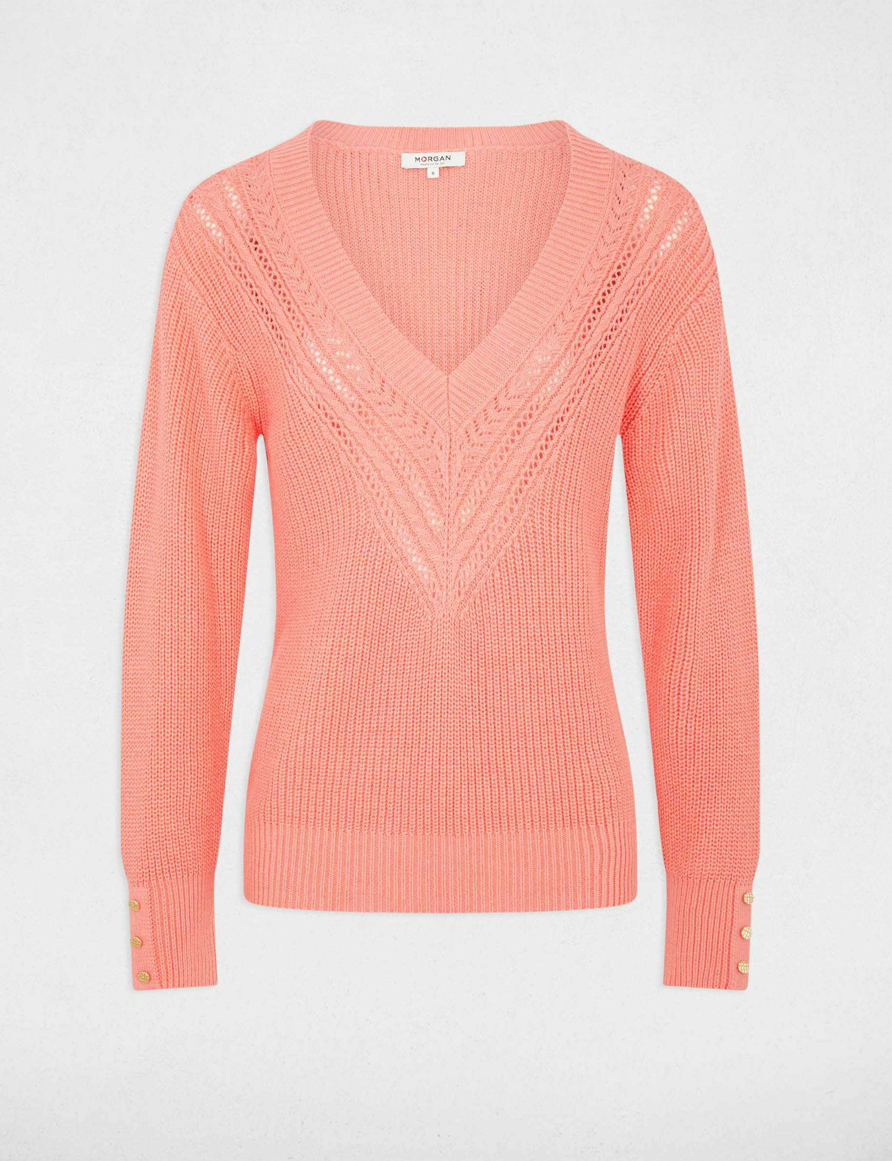 Long-sleeved jumper with V-neck coral ladies'