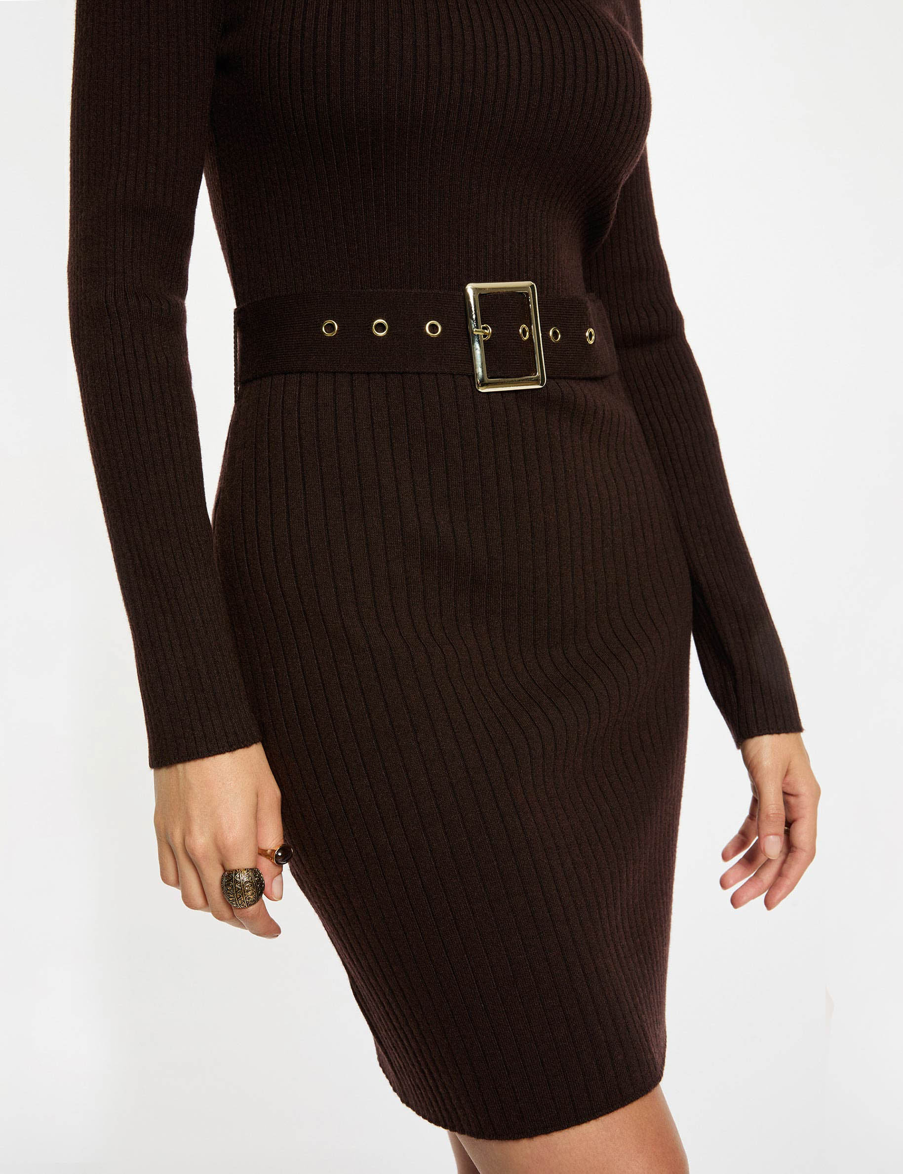short dress with high neck dark brown women Short dress with high neck dark brown women